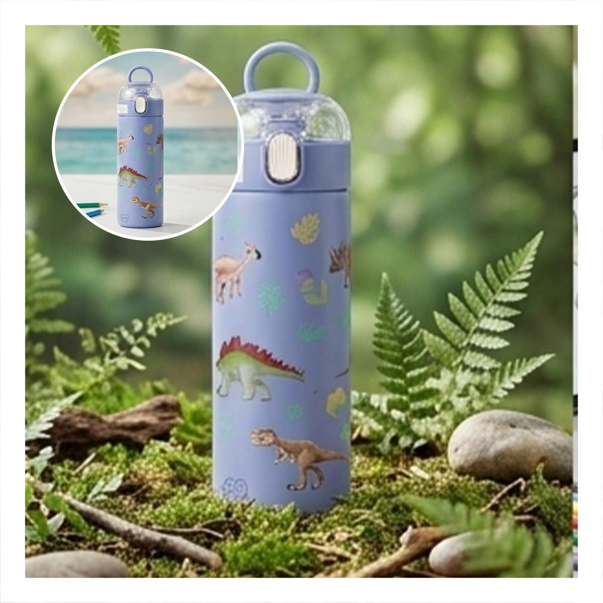 PACK6 FRASCO PORTATIL 420ML DINOSAURIO AZUL PARA BEBIDAS EN EXCURSIONES - 2