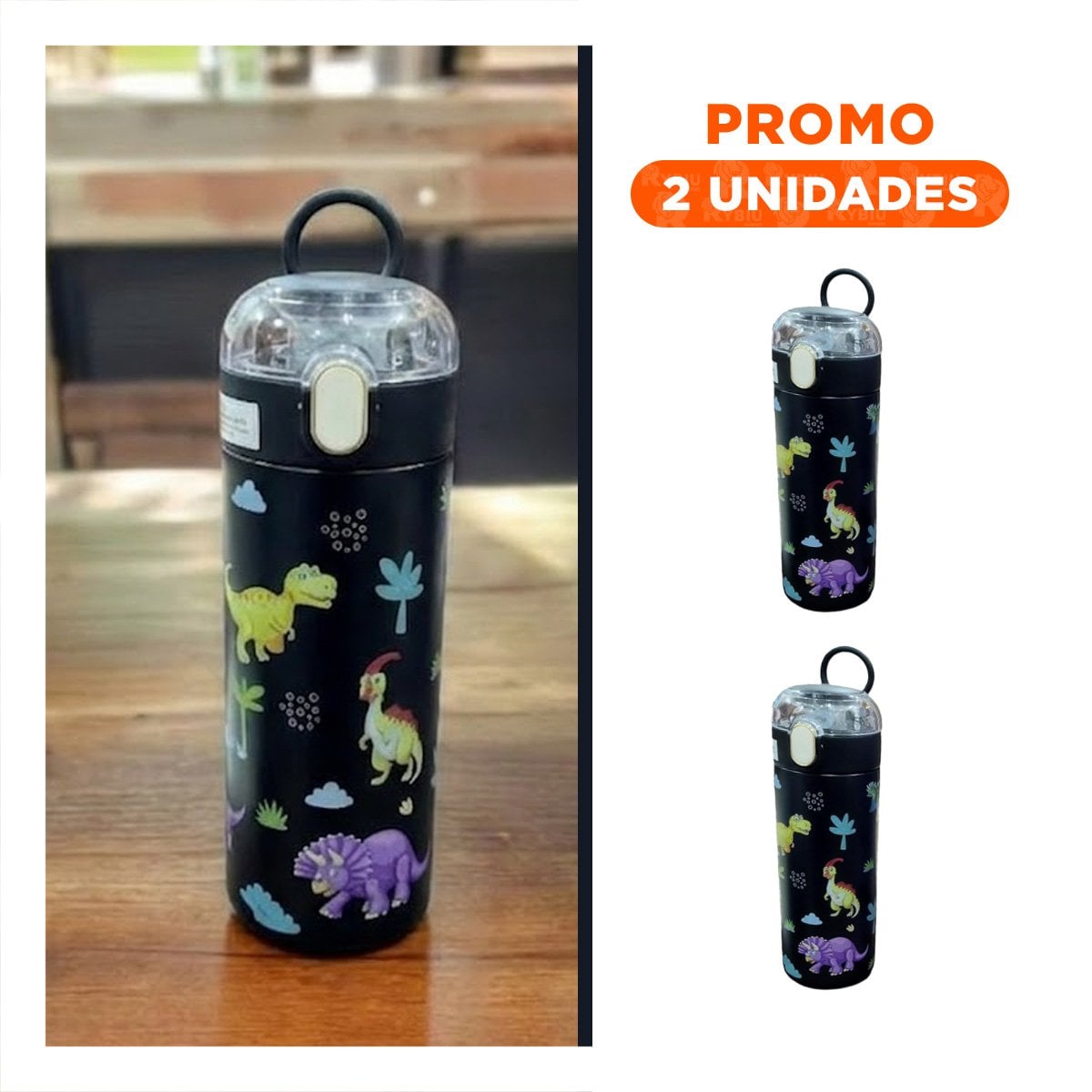 PACK2 COPO ESCOLAR 420ML DINOSAURIO NEGRO PARA BEBIDAS EN CASA O ESCUELA YREGALO STICKER - 1