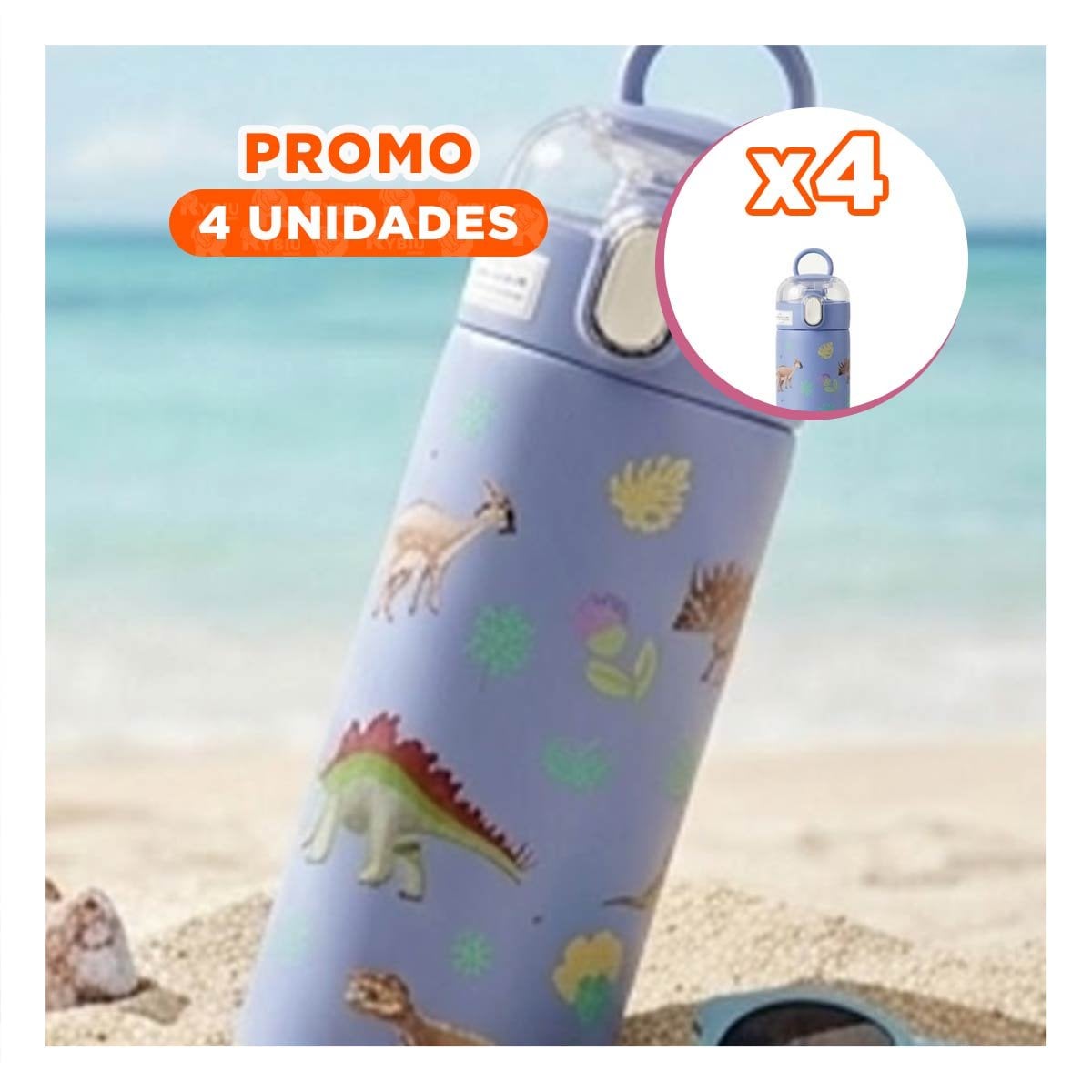 PACK4 COPO DIVERTIDO 420ML DINOSAURIO AZUL PARA NINOS EN ESCUELA Y HOGAR YPAPEL REGALO - 1