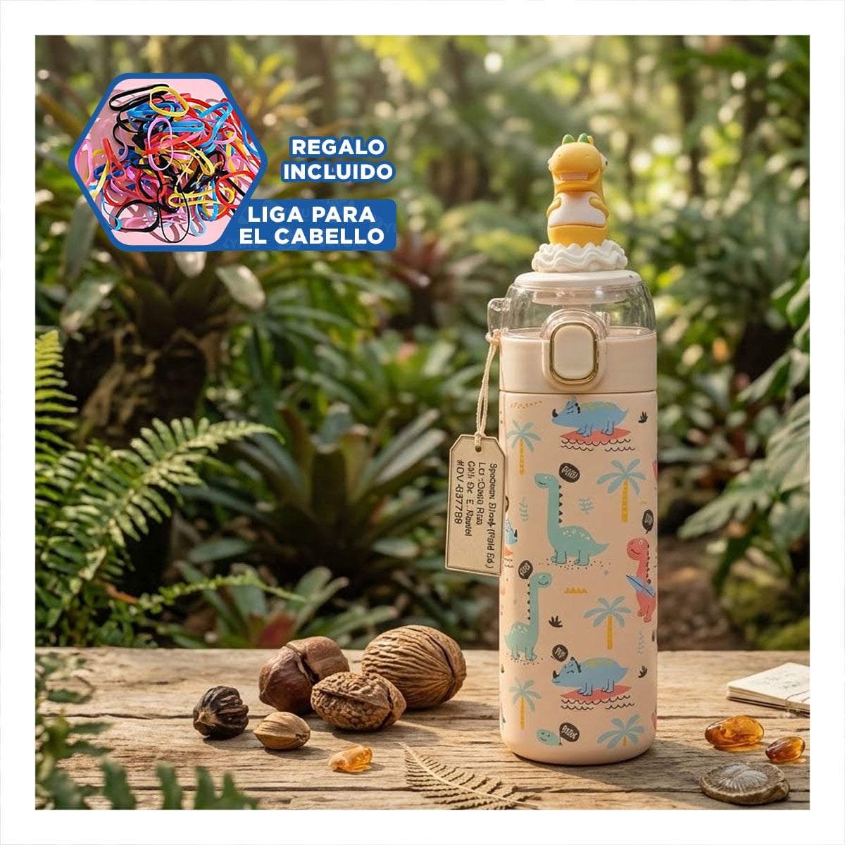 TERMO ESCOLAR 420ML DINOSAURIO 3D CREMA PARA BEBIDAS FRIAS Y CALIENTES YLIGAS REGALO - 2