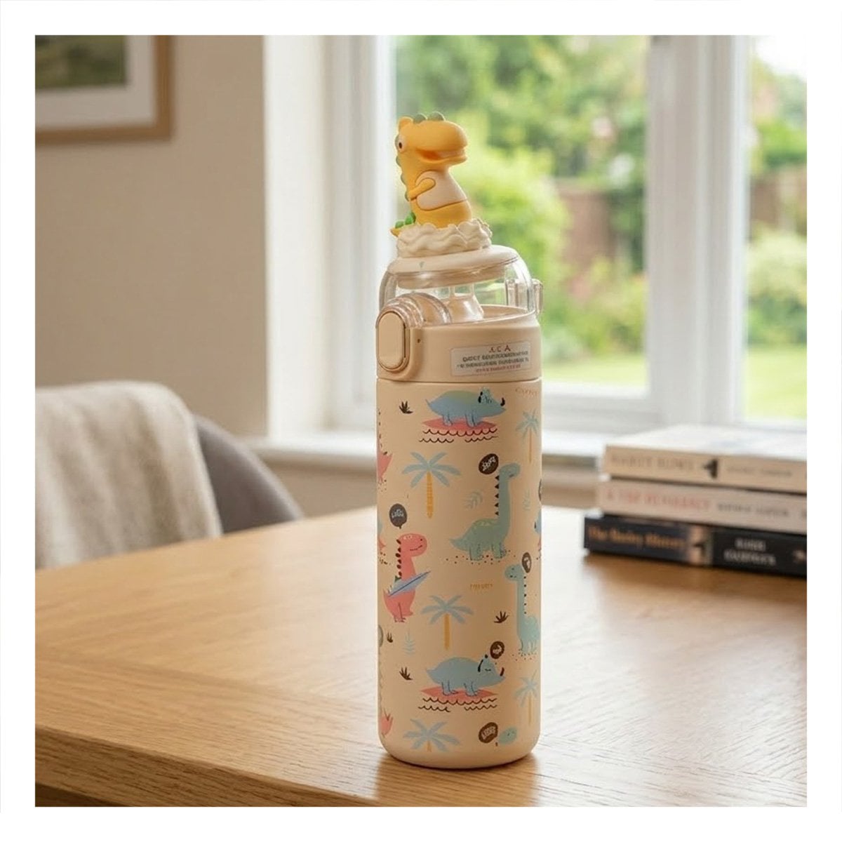TERMO ESCOLAR 420ML DINOSAURIO 3D CREMA PARA BEBIDAS FRIAS Y CALIENTES YLIGAS REGALO - 3