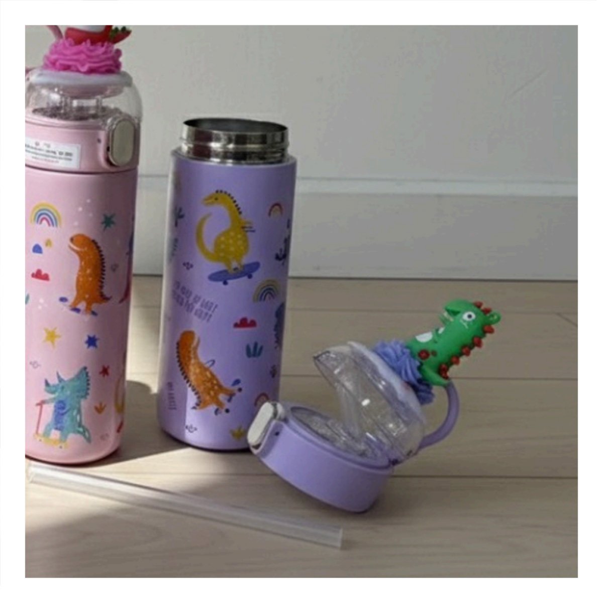 PACK6 FRASCO ESCOLAR 420ML DINOSAURIO 3D LILA CON APERTURA FACIL PARA NINOS YPAPEL REGALO - 2