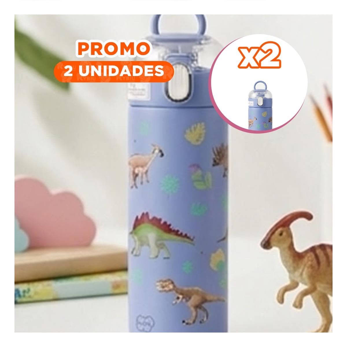 PACK2 COPO 420ML DINOSAURIO AZUL PARA NINOS CON TAPA FACIL DE ABRIR - 1