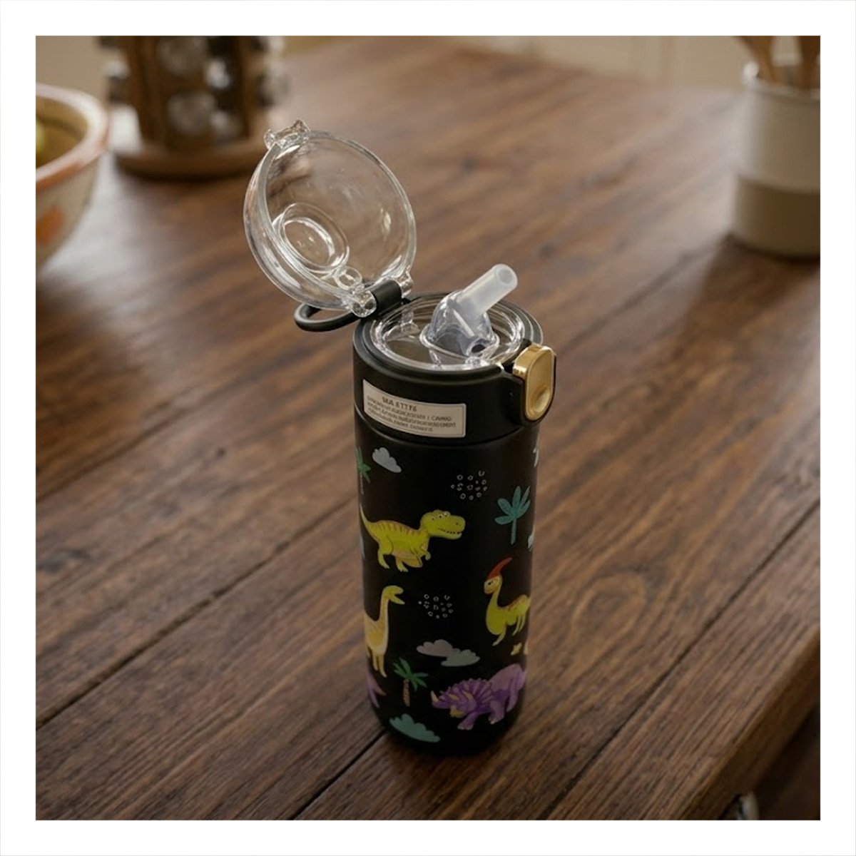 PACK12 CONTENEDOR INFANTIL 420ML DINOSAURIO NEGRO PARA AGUA Y JUGOS EN CASA YREGALO STICKER - 5