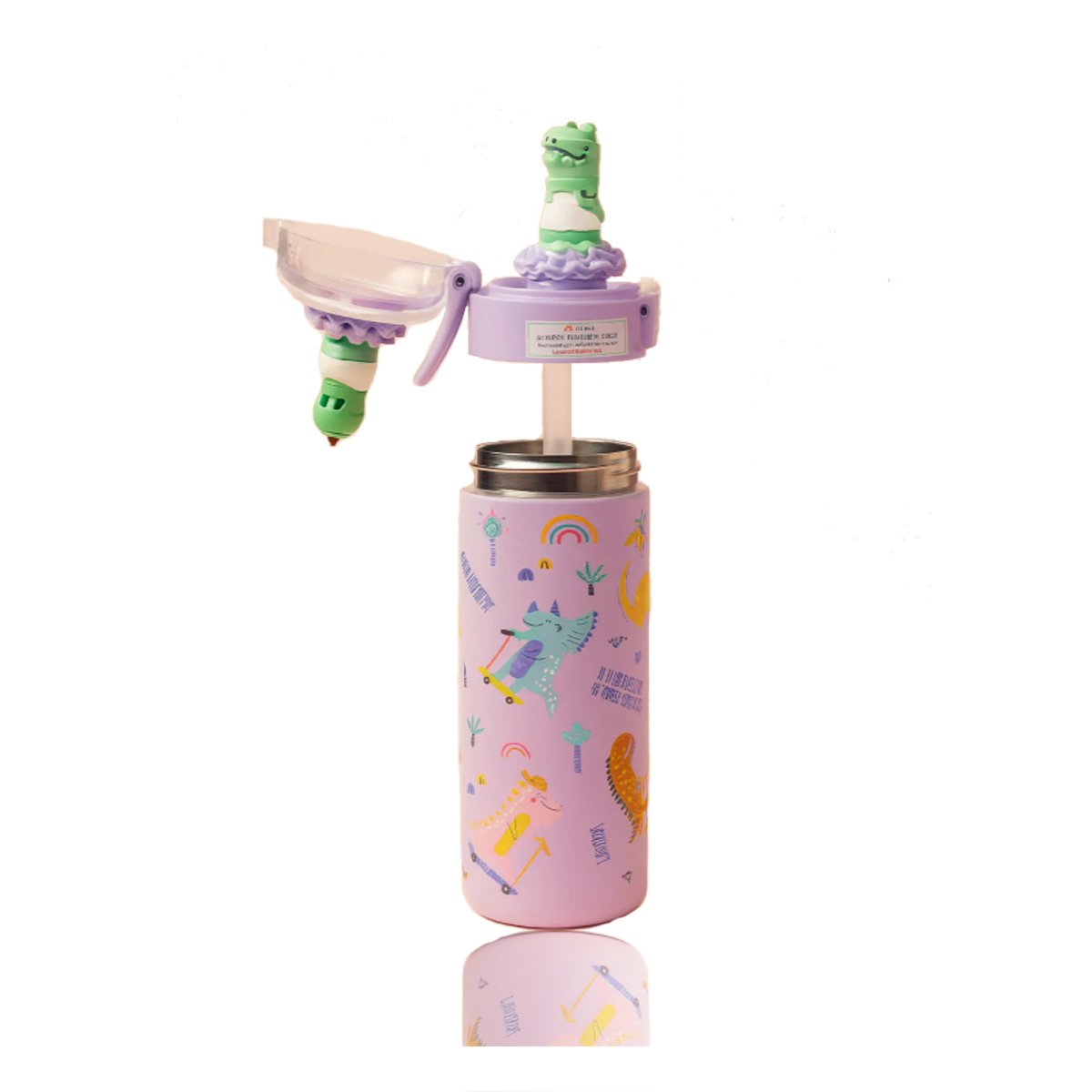 PACK2 COPO ESCOLAR 420ML DINOSAURIO 3D LILA PARA BEBIDAS EN CASA O ESCUELA YREGALO STICKER - 2