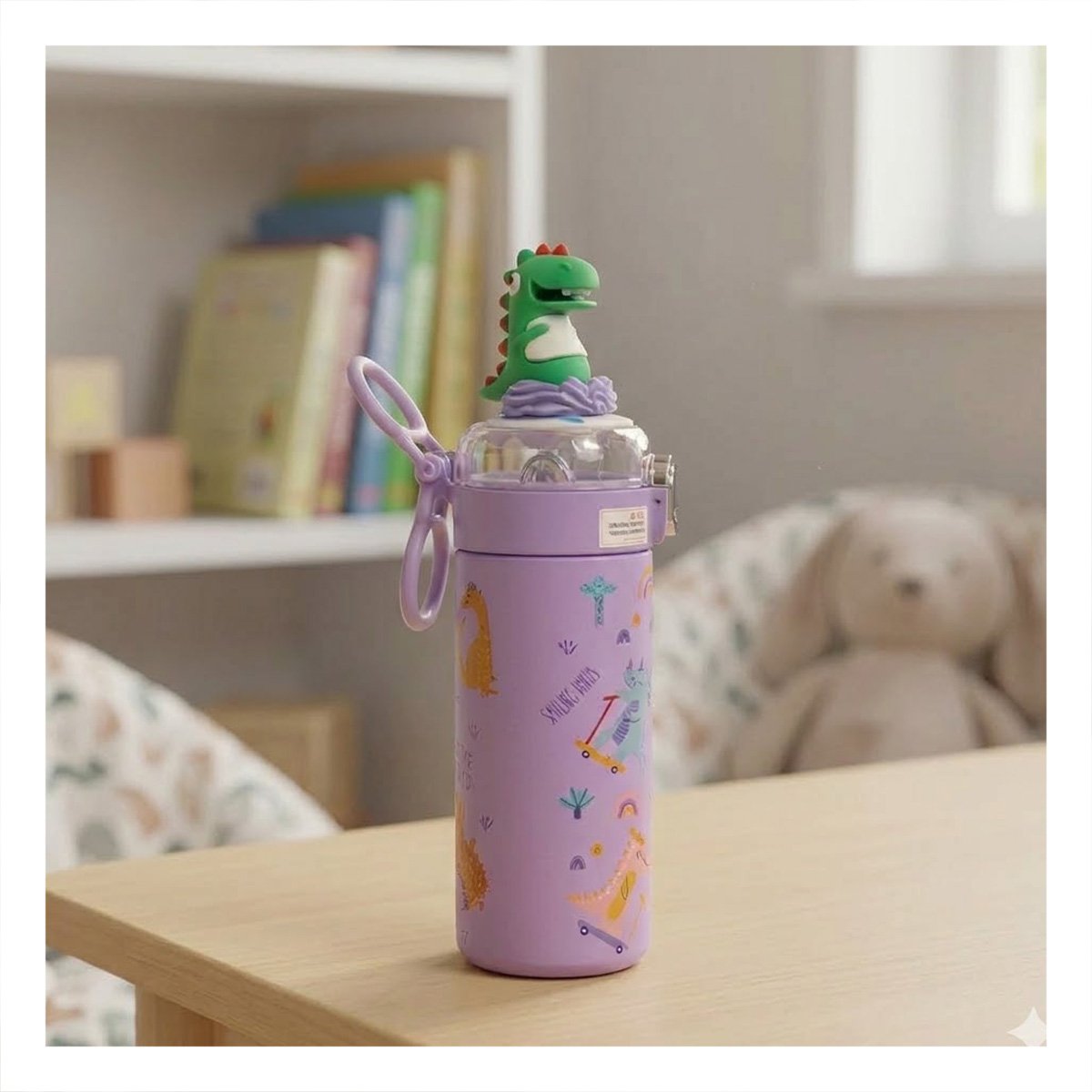 PACK2 COPO ESCOLAR 420ML DINOSAURIO 3D LILA PARA BEBIDAS EN CASA O ESCUELA YREGALO STICKER - 3