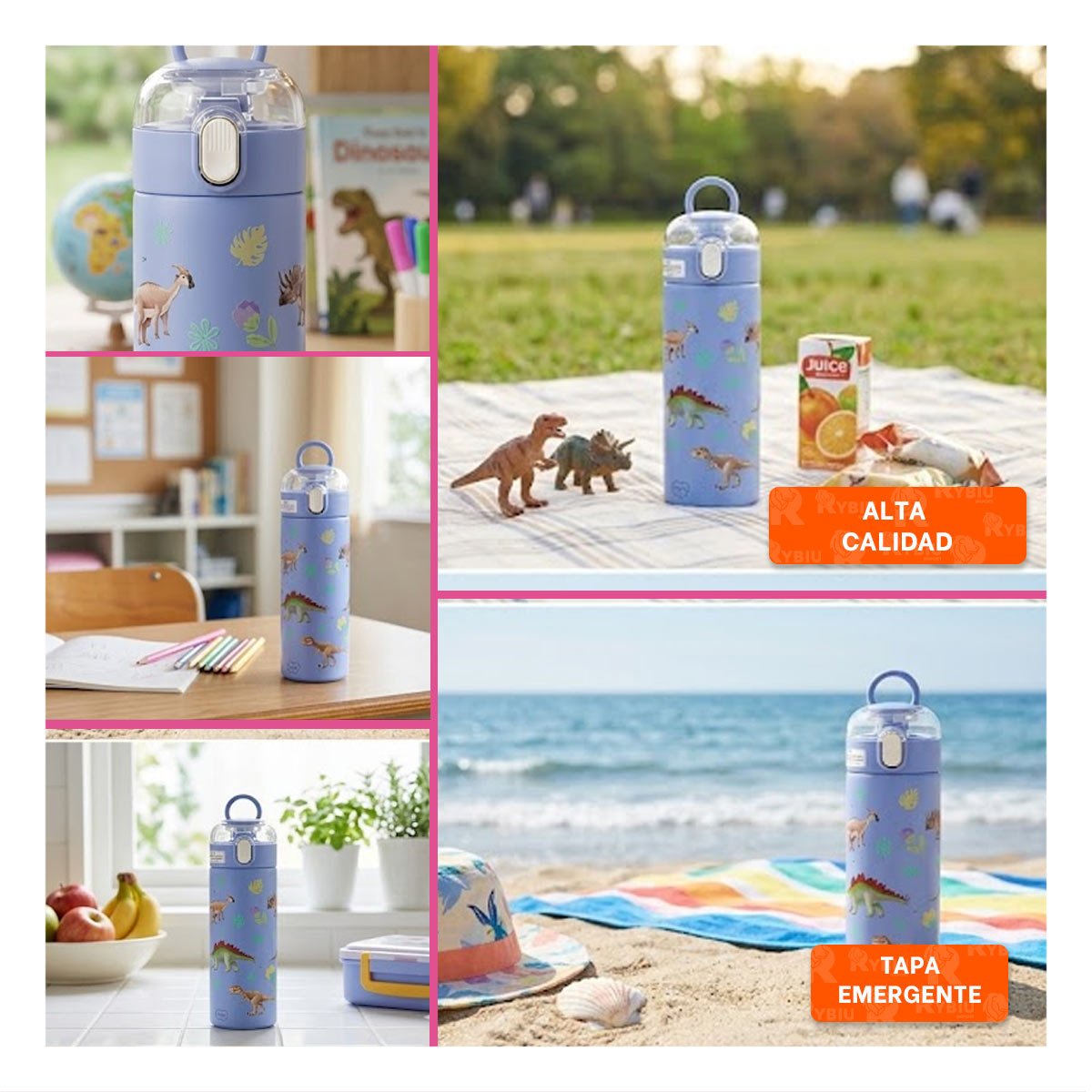 PACK12 FRASCO DIVERTIDO 420ML DINOSAURIO AZUL PARA USO ESCOLAR Y EXCURSIONES - 2