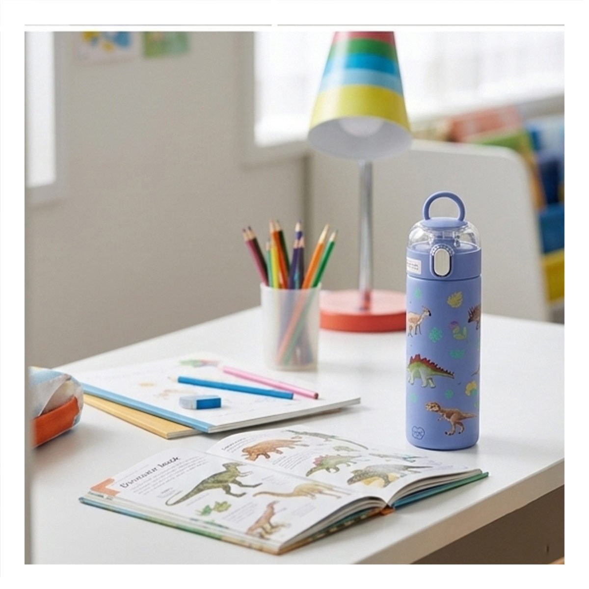 PACK12 FRASCO DIVERTIDO 420ML DINOSAURIO AZUL PARA USO ESCOLAR Y EXCURSIONES - 5