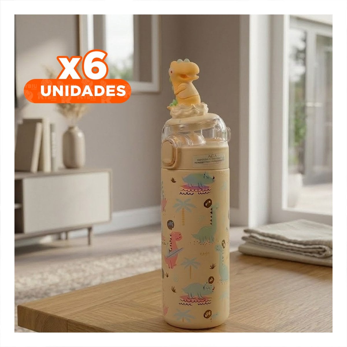 PACK6 FRASCO ESCOLAR 420ML DINOSAURIO 3D CREMA CON APERTURA FACIL PARA NINOS YPAPEL REGALO - 1