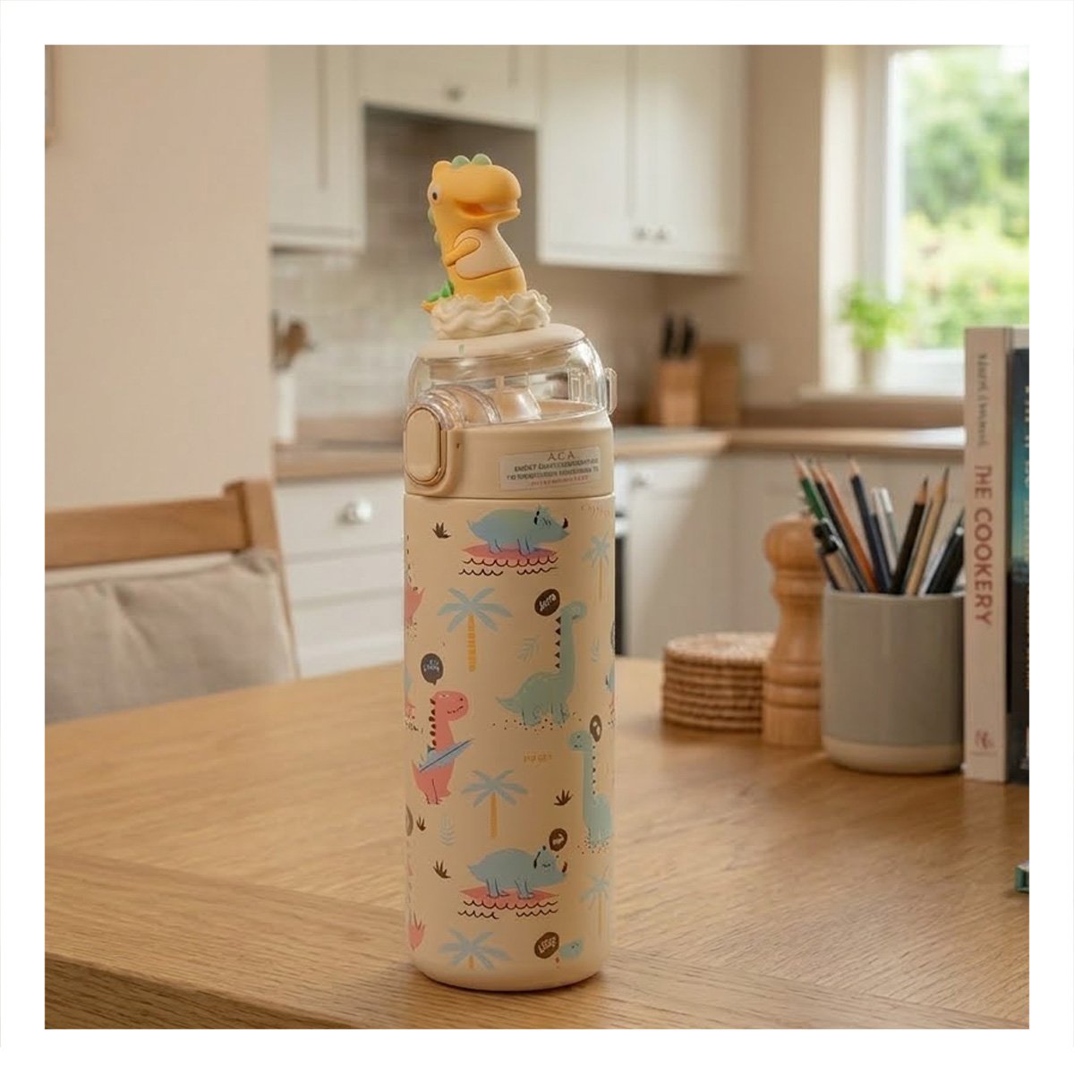 PACK6 FRASCO ESCOLAR 420ML DINOSAURIO 3D CREMA CON APERTURA FACIL PARA NINOS YPAPEL REGALO - 2