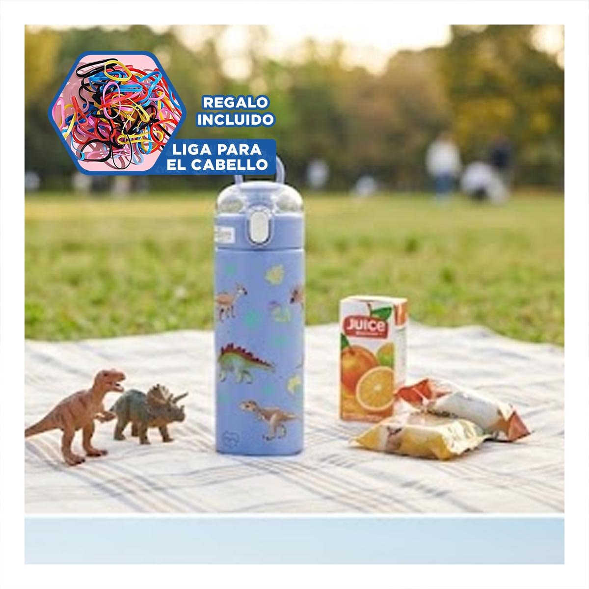 TERMO ESCOLAR 420ML DINOSAURIO AZUL PARA BEBIDAS FRIAS Y CALIENTES YLIGAS REGALO - 2