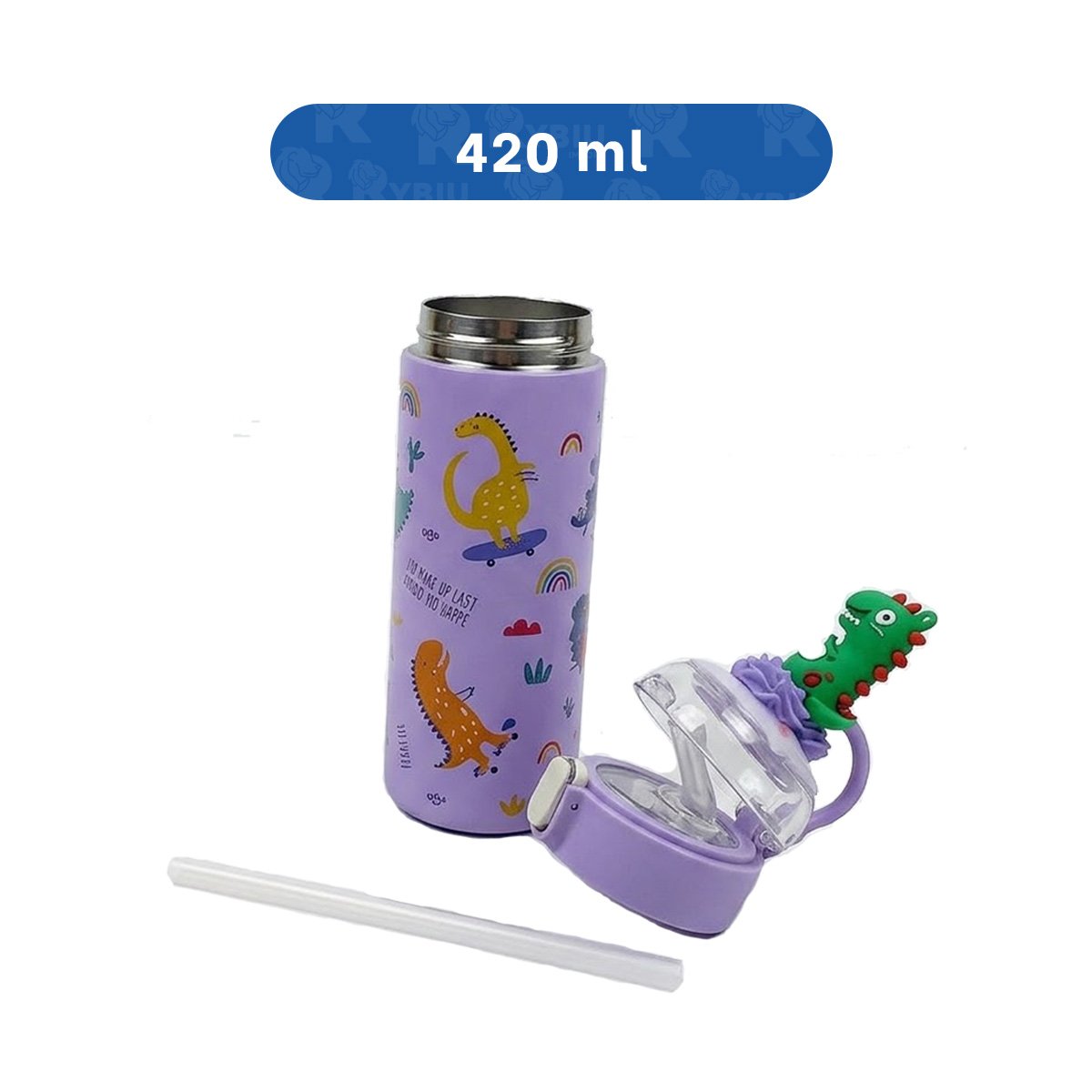 TERMO ESCOLAR 420ML DINOSAURIO 3D LILA PARA BEBIDAS FRIAS Y CALIENTES YLIGAS REGALO - 4