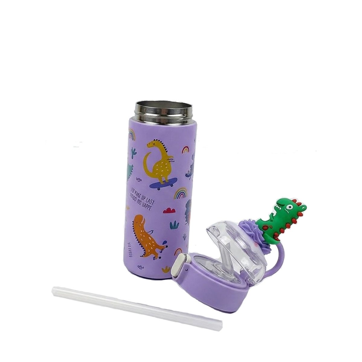 TERMO ESCOLAR 420ML DINOSAURIO 3D LILA PARA BEBIDAS FRIAS Y CALIENTES YLIGAS REGALO - 5