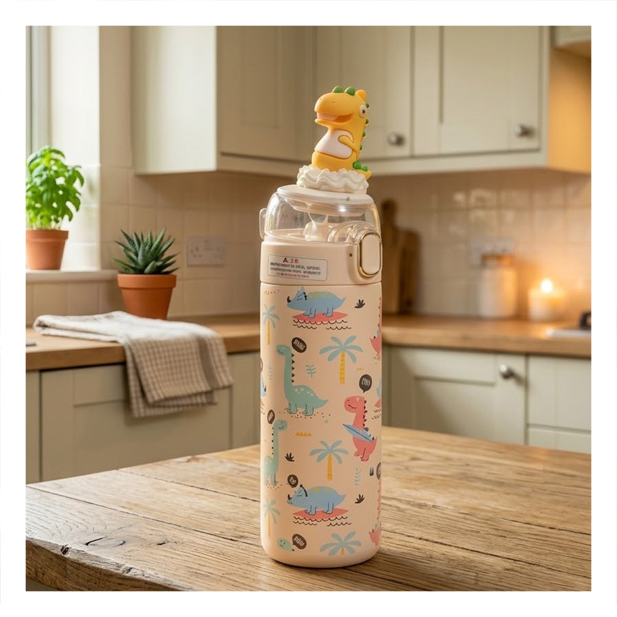 PACK4 COPO DIVERTIDO 420ML DINOSAURIO 3D CREMA PARA NINOS EN ESCUELA Y HOGAR YPAPEL REGALO - 2
