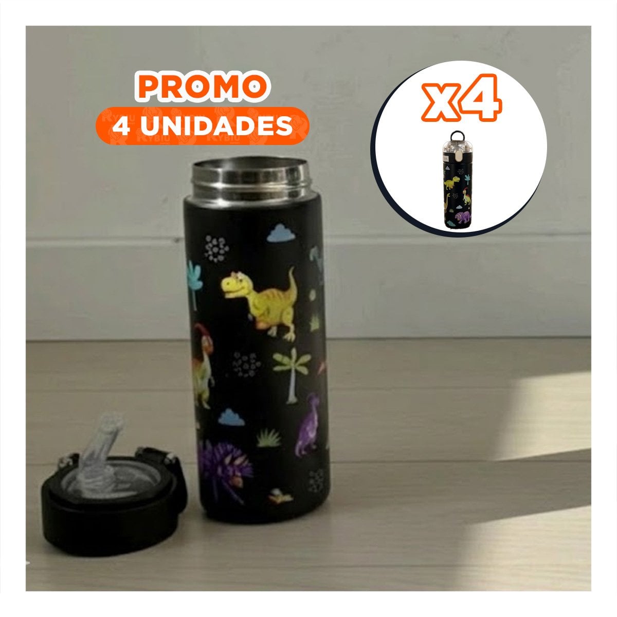 PACK4 COPO DIVERTIDO 420ML DINOSAURIO NEGRO PARA NINOS EN ESCUELA Y HOGAR YPAPEL REGALO - 1