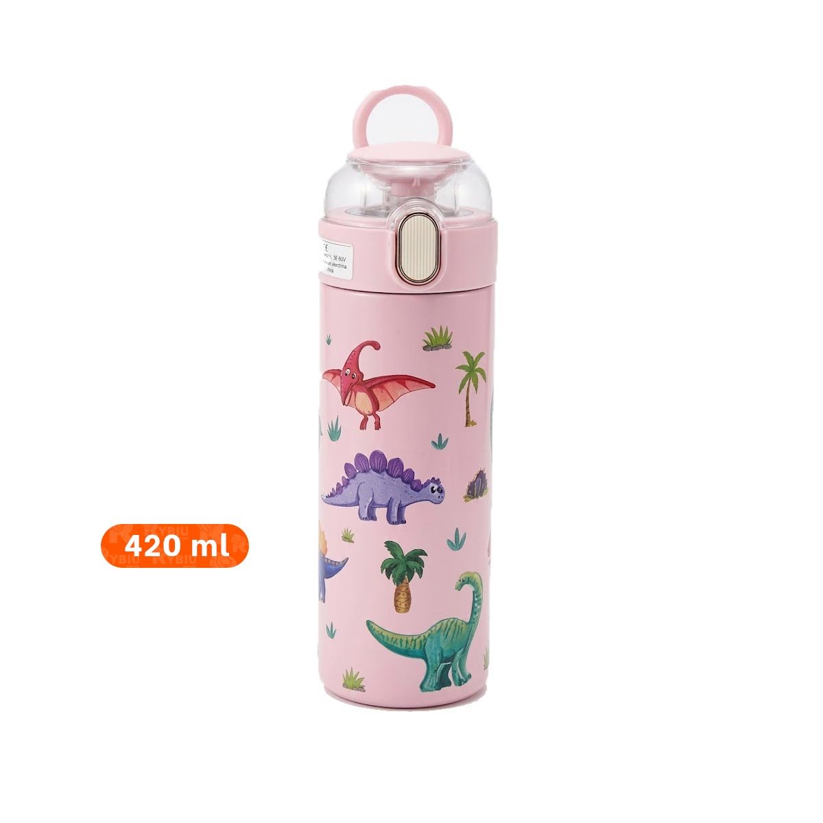 PACK6 FRASCO DIVERTIDO 420ML DINOSAURIO ROSADO PARA NINOS CON TAPA HERMETICA YREGALO STICKER - 4