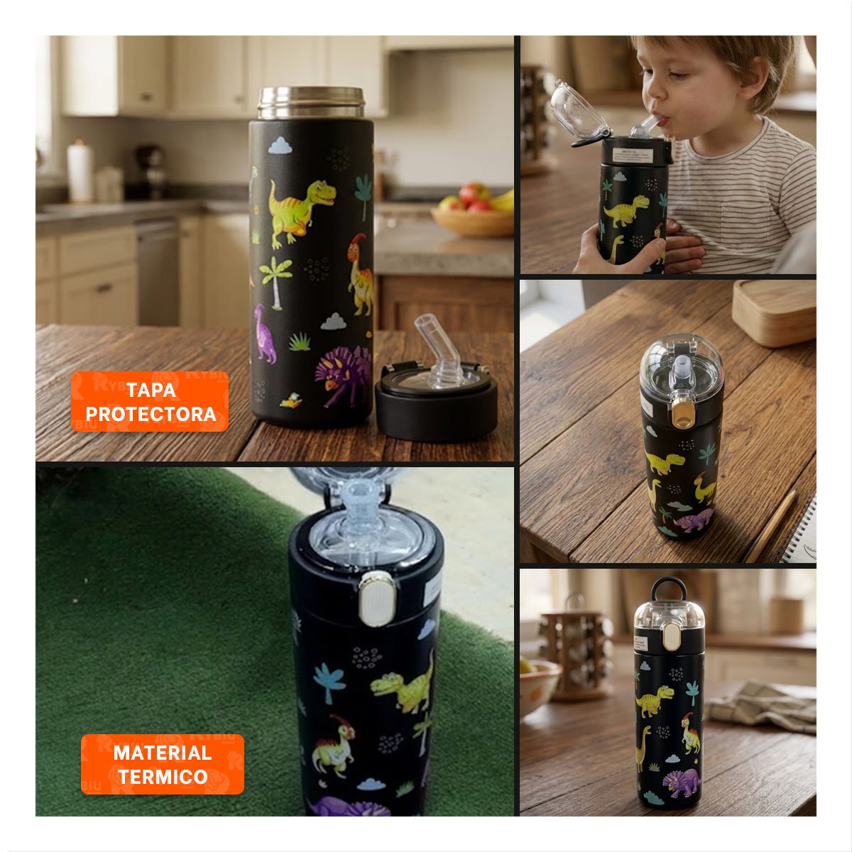 PACK12 FRASCO DIVERTIDO 420ML DINOSAURIO NEGRO PARA USO ESCOLAR Y EXCURSIONES - 2