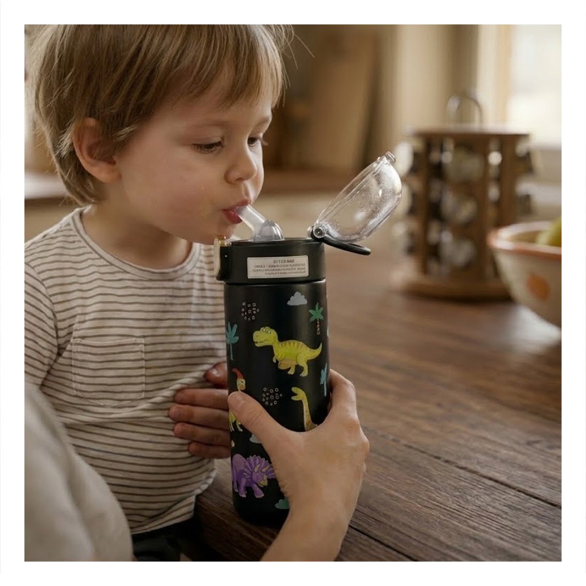 PACK12 FRASCO DIVERTIDO 420ML DINOSAURIO NEGRO PARA USO ESCOLAR Y EXCURSIONES - 3