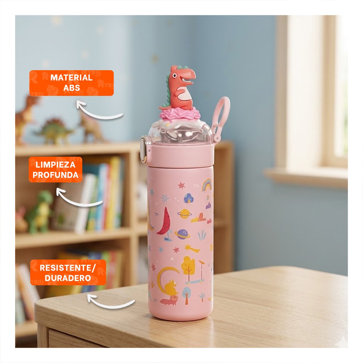 PACK2 COPO 420ML DINOSAURIO 3D ROSADO PARA NINOS CON TAPA FACIL DE ABRIR - 2