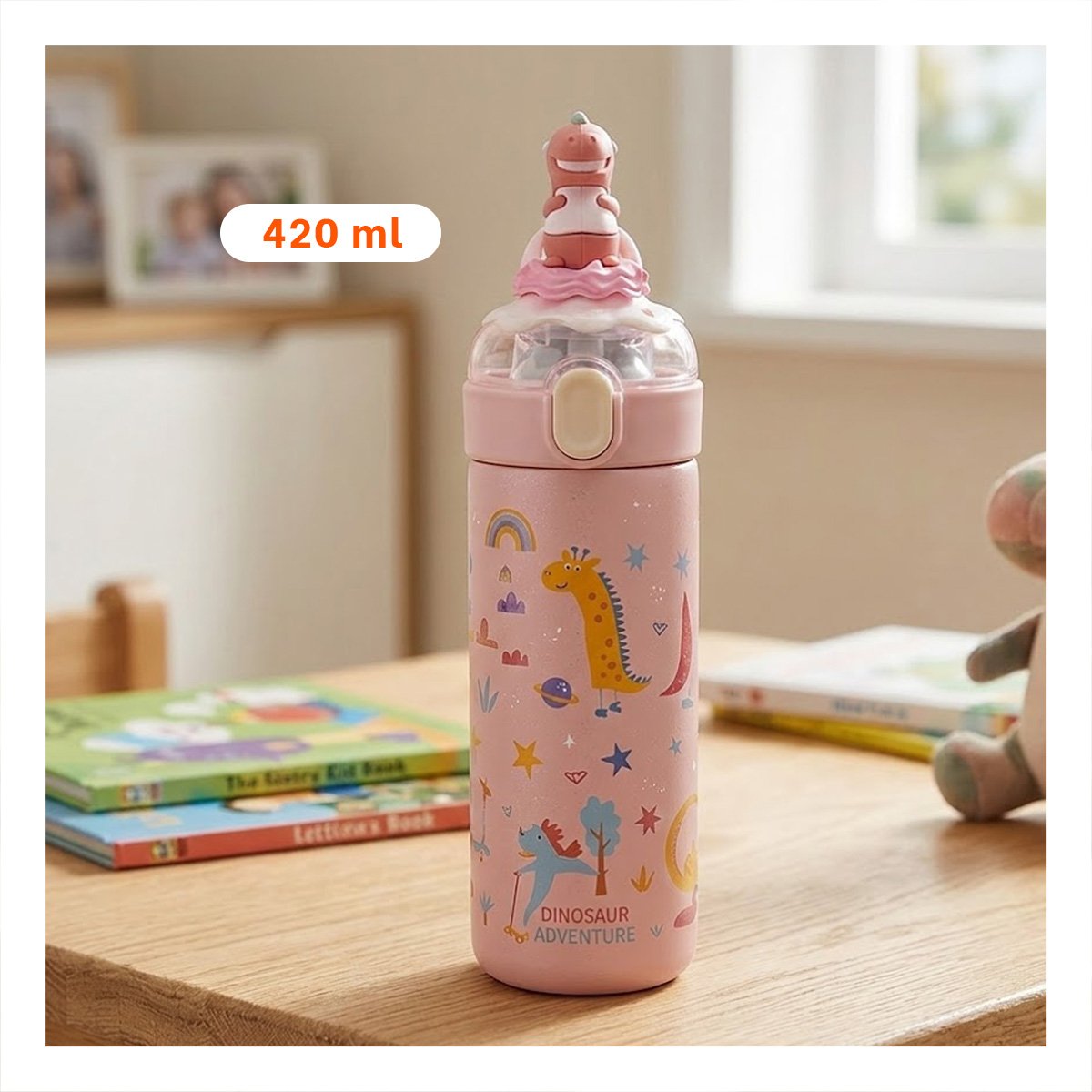 PACK4 COPO DIVERTIDO 420ML DINOSAURIO 3D ROSADO PARA NINOS EN ESCUELA Y HOGAR YPAPEL REGALO - 4