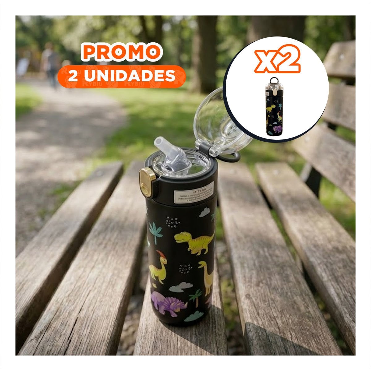 PACK2 COPO 420ML DINOSAURIO NEGRO PARA NINOS CON TAPA FACIL DE ABRIR - 1