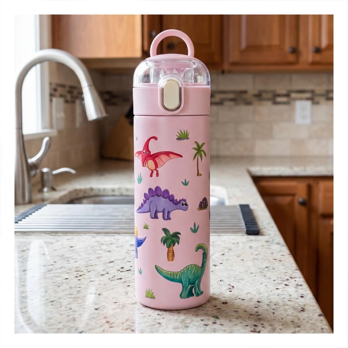 PACK12 FRASCO DIVERTIDO 420ML DINOSAURIO ROSADO PARA USO ESCOLAR Y EXCURSIONES - 3