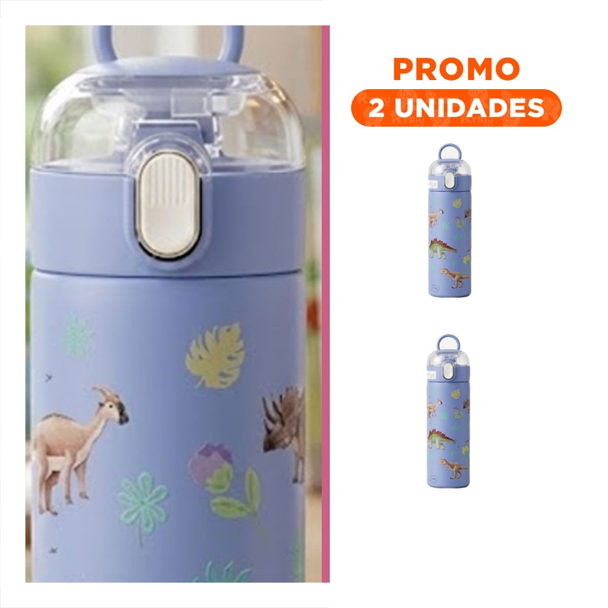 PACK2 COPO ESCOLAR 420ML DINOSAURIO AZUL PARA BEBIDAS EN CASA O ESCUELA YREGALO STICKER - 1