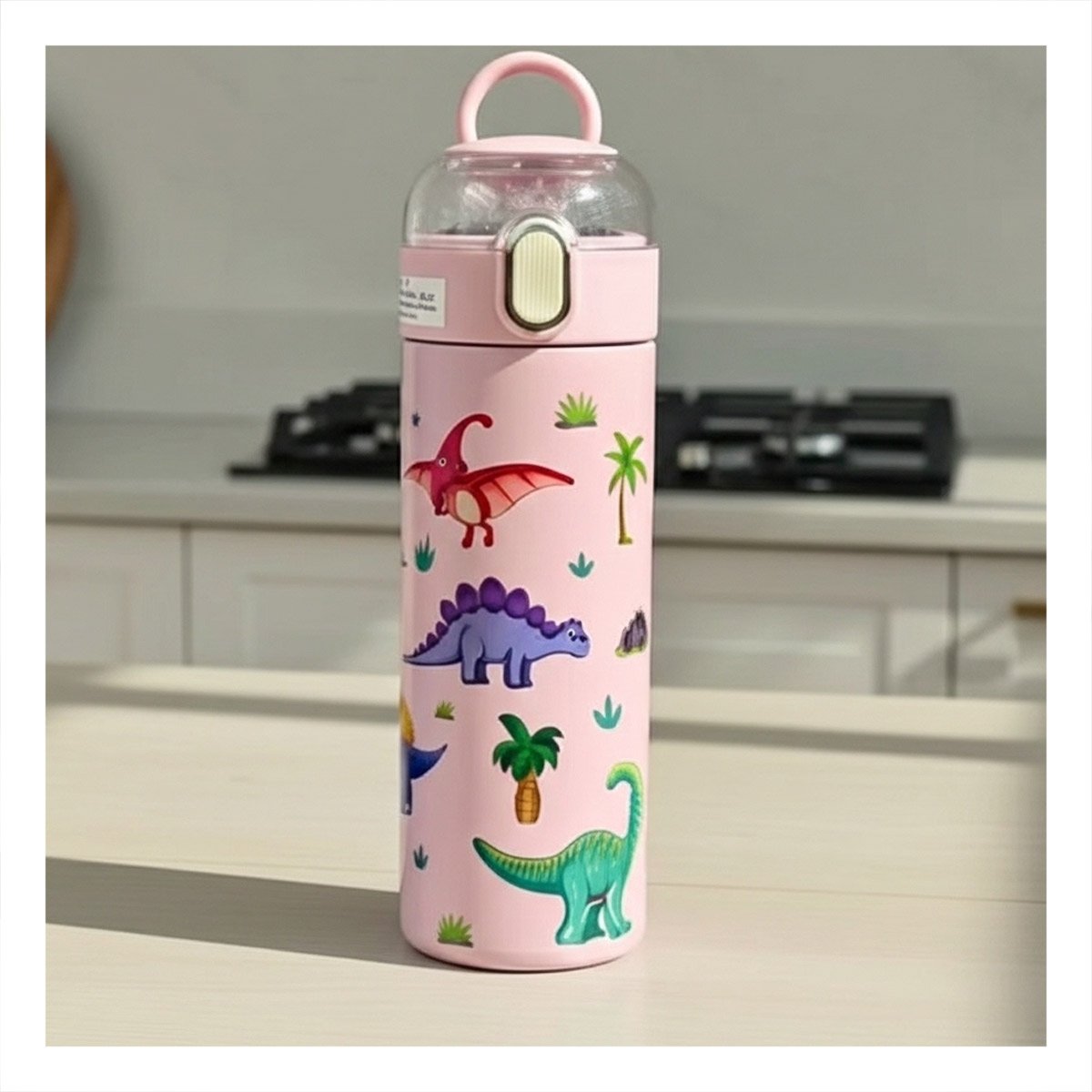 PACK6 FRASCO ESCOLAR 420ML DINOSAURIO ROSADO CON APERTURA FACIL PARA NINOS YPAPEL REGALO - 5