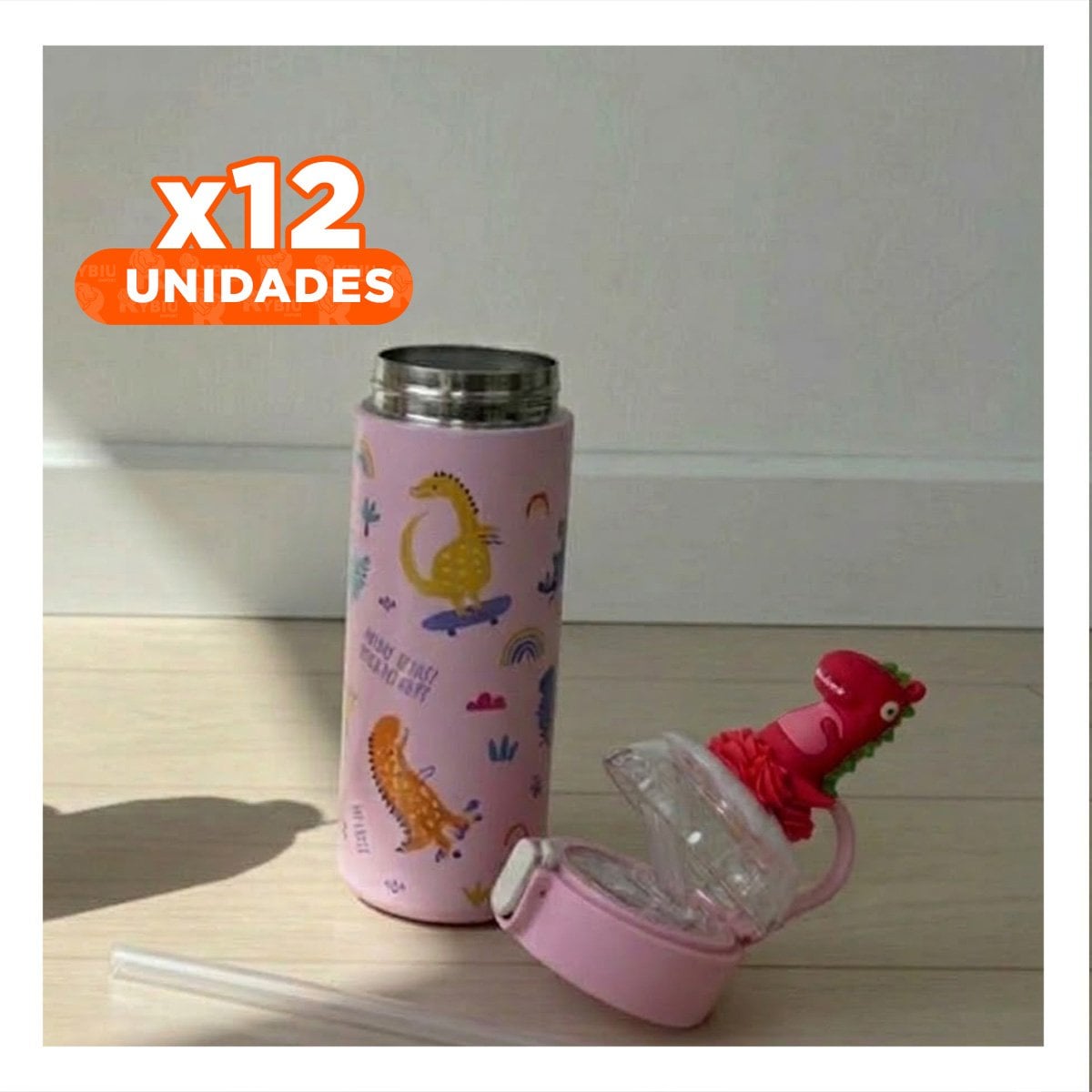 PACK12 CONTENEDOR 420ML DINOSAURIO 3D ROSADO RESISTENTE PARA ACTIVIDADES YPAPEL REGALO - 1