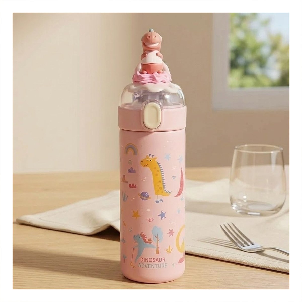 PACK12 CONTENEDOR 420ML DINOSAURIO 3D ROSADO RESISTENTE PARA ACTIVIDADES YPAPEL REGALO - 3