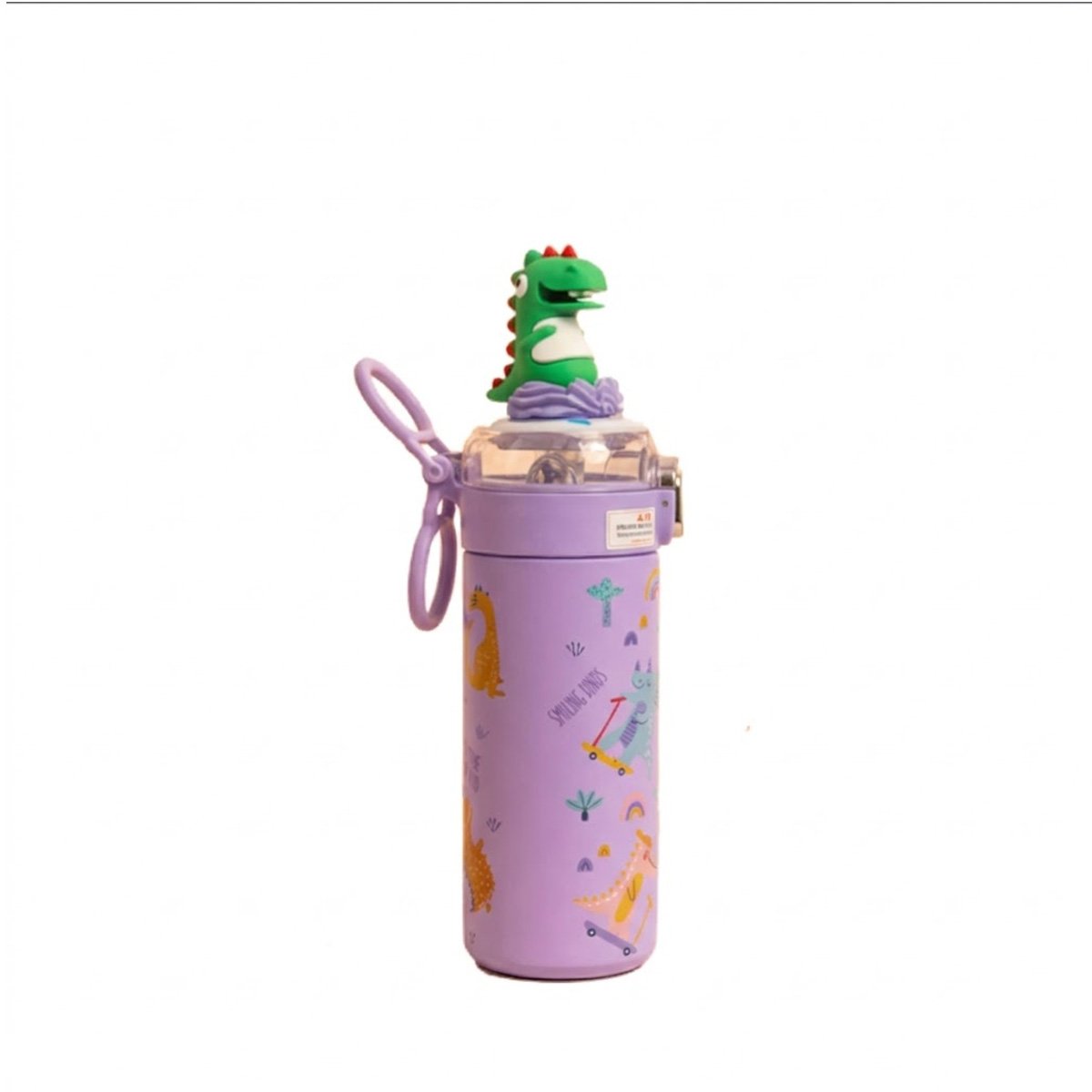 PACK6 FRASCO DIVERTIDO 420ML DINOSAURIO 3D LILA PARA NINOS CON TAPA HERMETICA YREGALO STICKER - 2