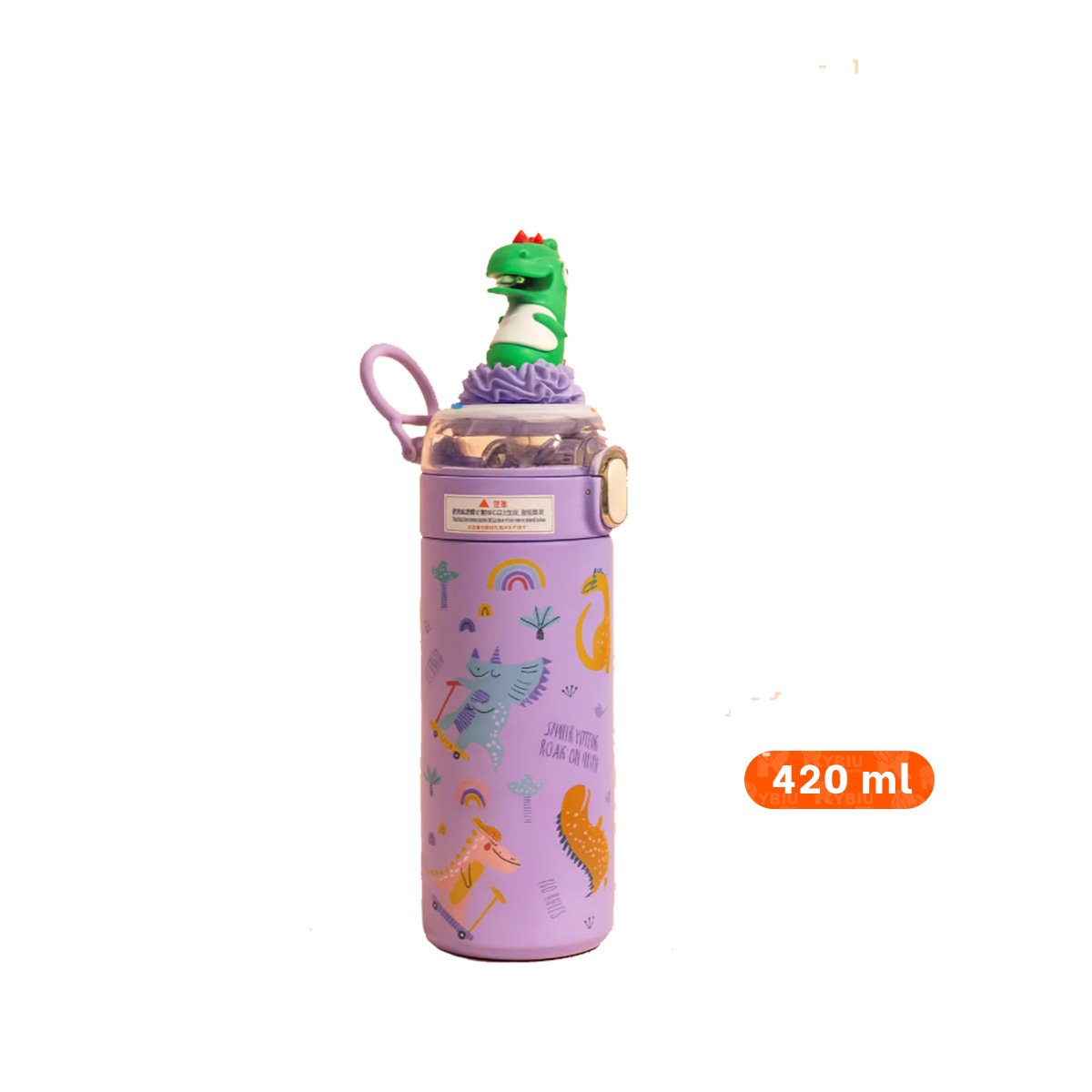 PACK4 COPO PORTATIL 420ML DINOSAURIO 3D LILA PARA NINOS EN CASA O ESCUELA - 4