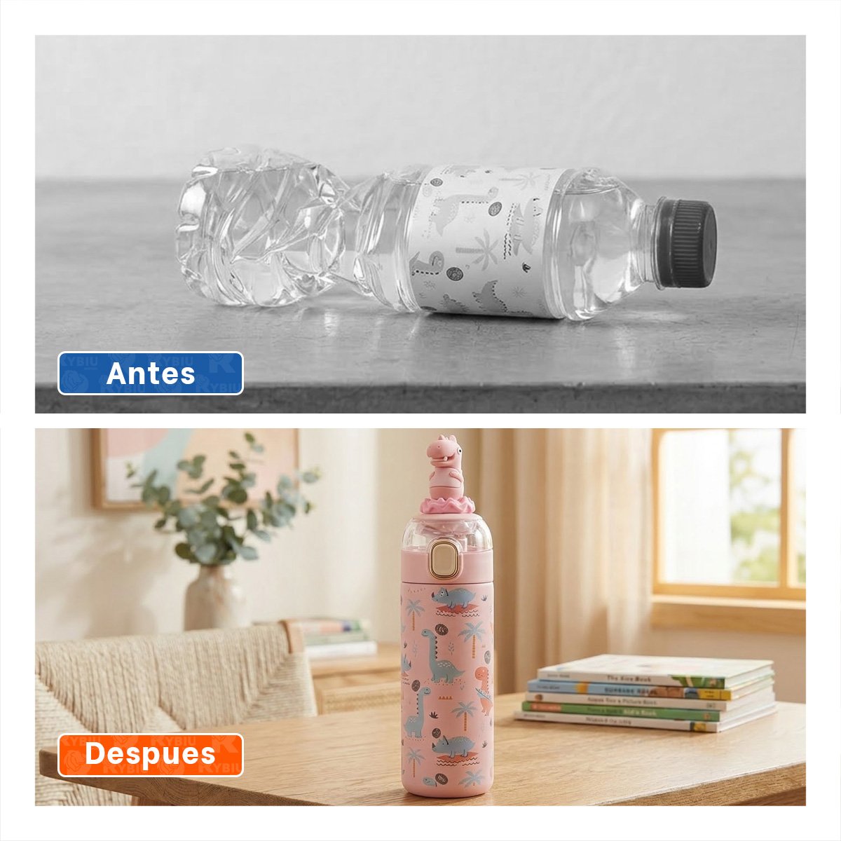 TERMO ESCOLAR 420ML DINOSAURIO 3D ROSADO PARA BEBIDAS FRIAS Y CALIENTES YLIGAS REGALO - 3