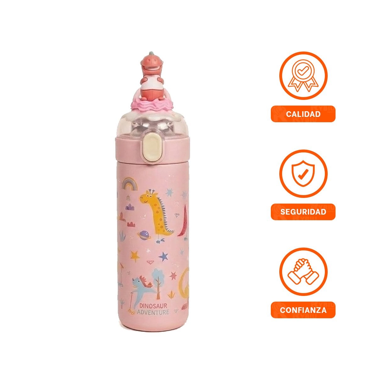 TERMO ESCOLAR 420ML DINOSAURIO 3D ROSADO PARA BEBIDAS FRIAS Y CALIENTES YLIGAS REGALO - 5