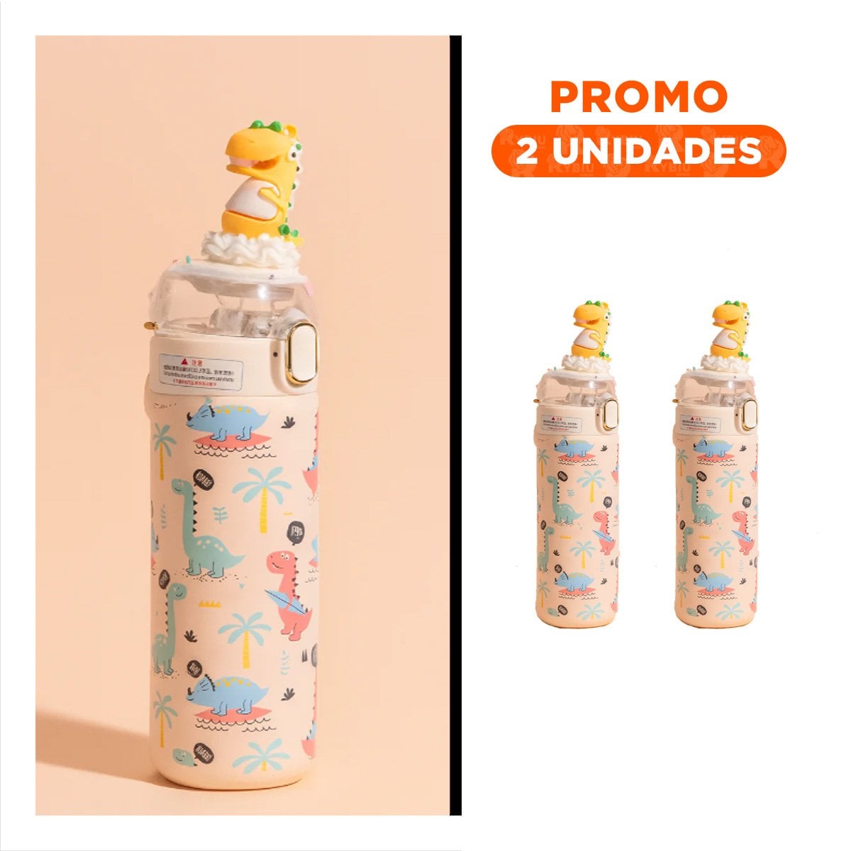 PACK2 COPO ESCOLAR 420ML DINOSAURIO 3D CREMA PARA BEBIDAS EN CASA O ESCUELA YREGALO STICKER - 1
