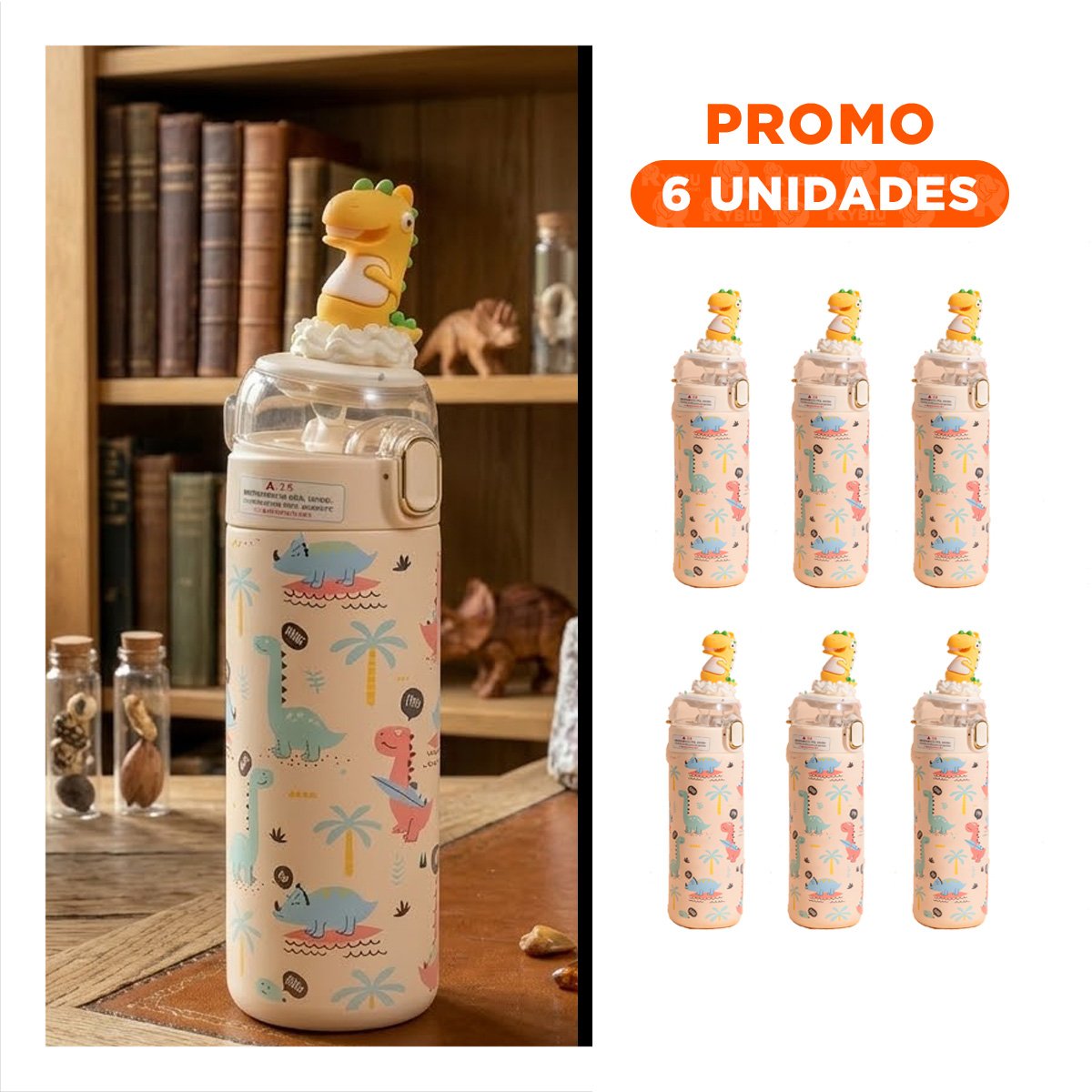PACK6 FRASCO DIVERTIDO 420ML DINOSAURIO 3D CREMA PARA NINOS CON TAPA HERMETICA YREGALO STICKER - 1