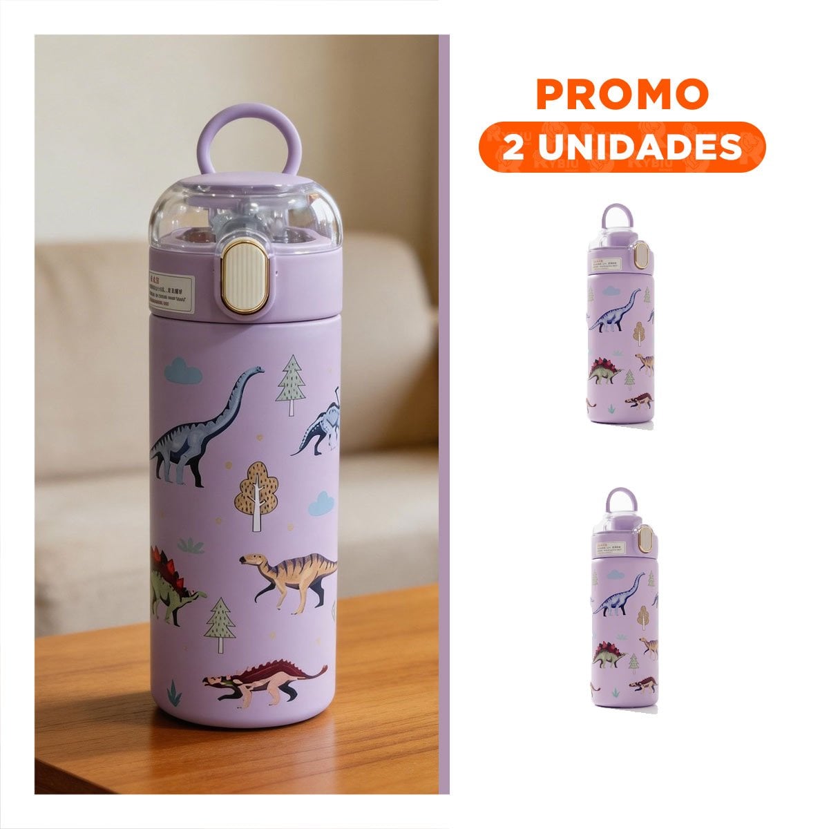 PACK2 COPO ESCOLAR 420ML DINOSAURIO LILA PARA BEBIDAS EN CASA O ESCUELA YREGALO STICKER - 1