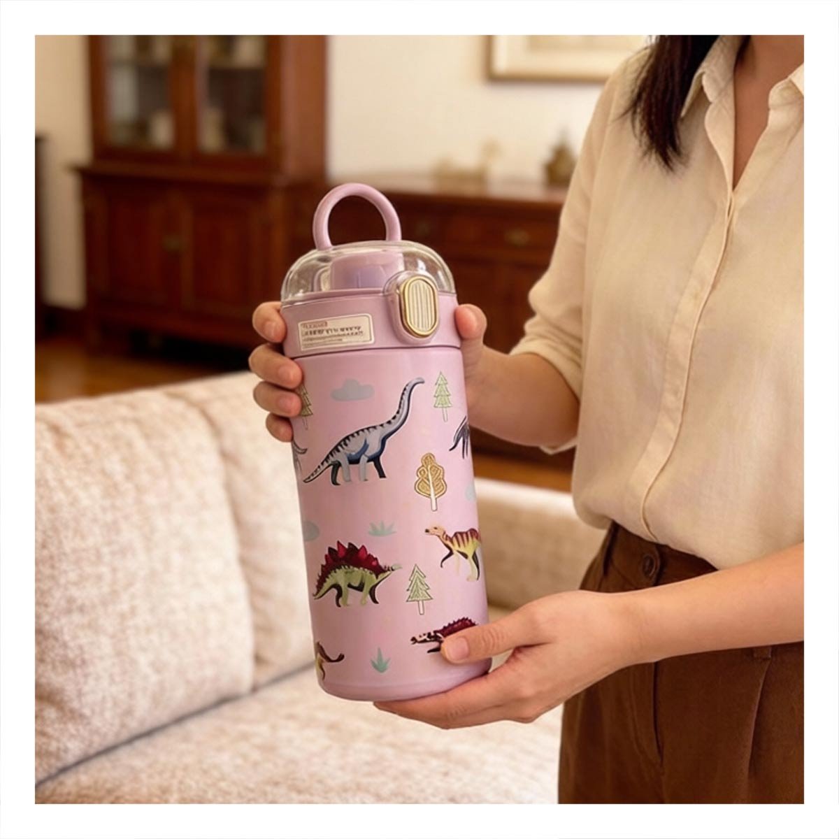 PACK2 COPO ESCOLAR 420ML DINOSAURIO LILA PARA BEBIDAS EN CASA O ESCUELA YREGALO STICKER - 3