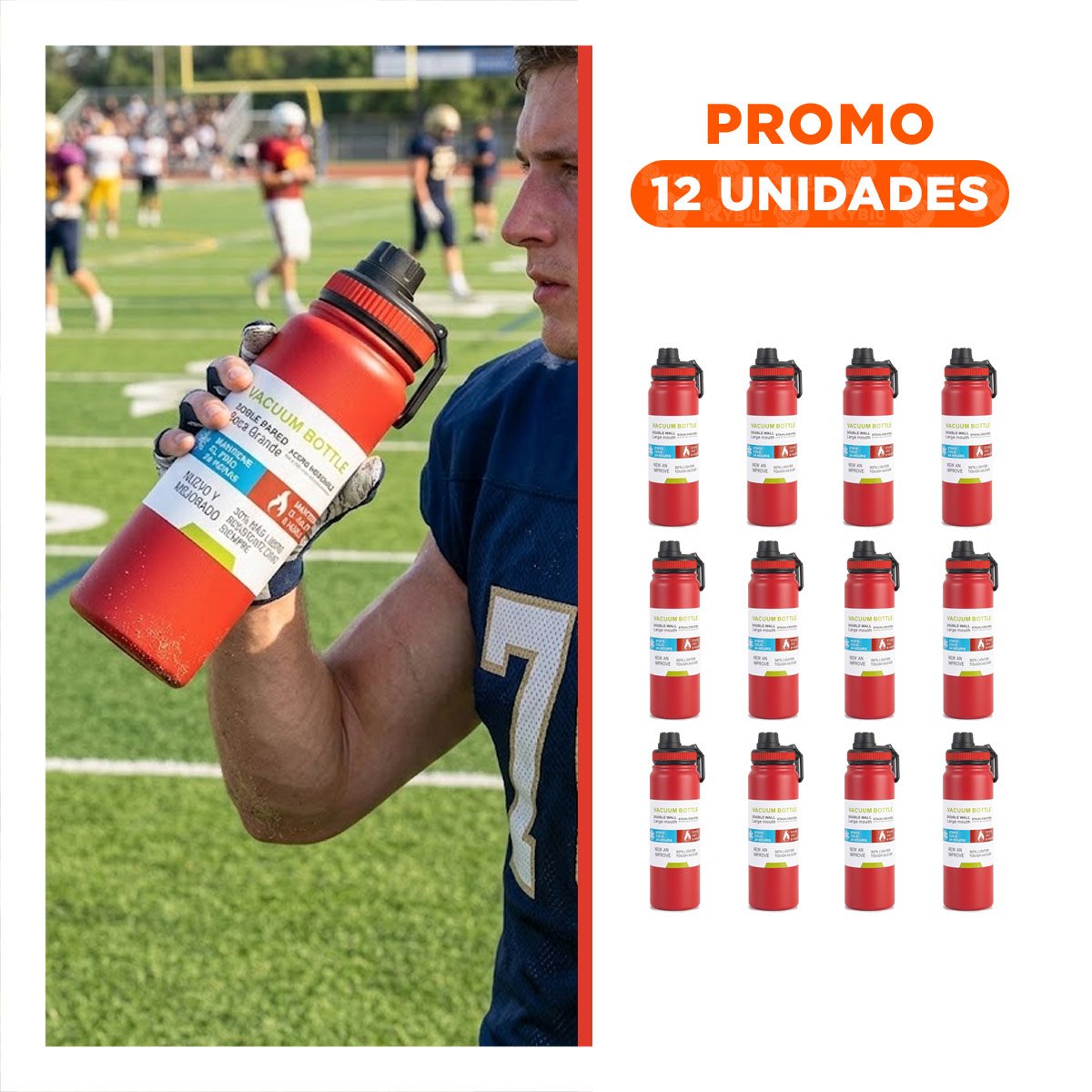 PACK12 FRASCO DIVERTIDO 800ML ROJO PARA USO ESCOLAR Y EXCURSIONES - 1