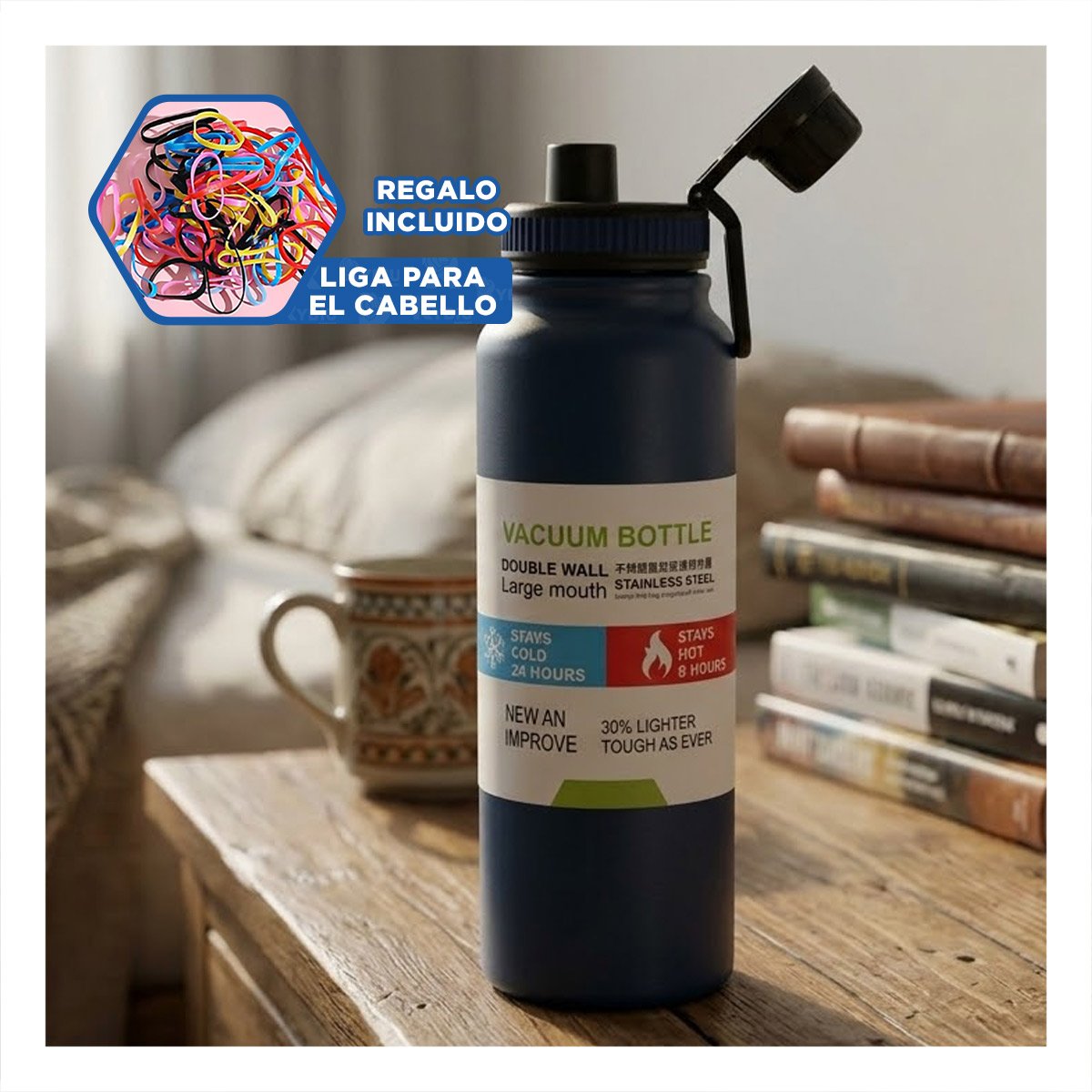 TERMO ESCOLAR 800ML AZUL PARA BEBIDAS FRIAS Y CALIENTES YLIGAS REGALO - 2