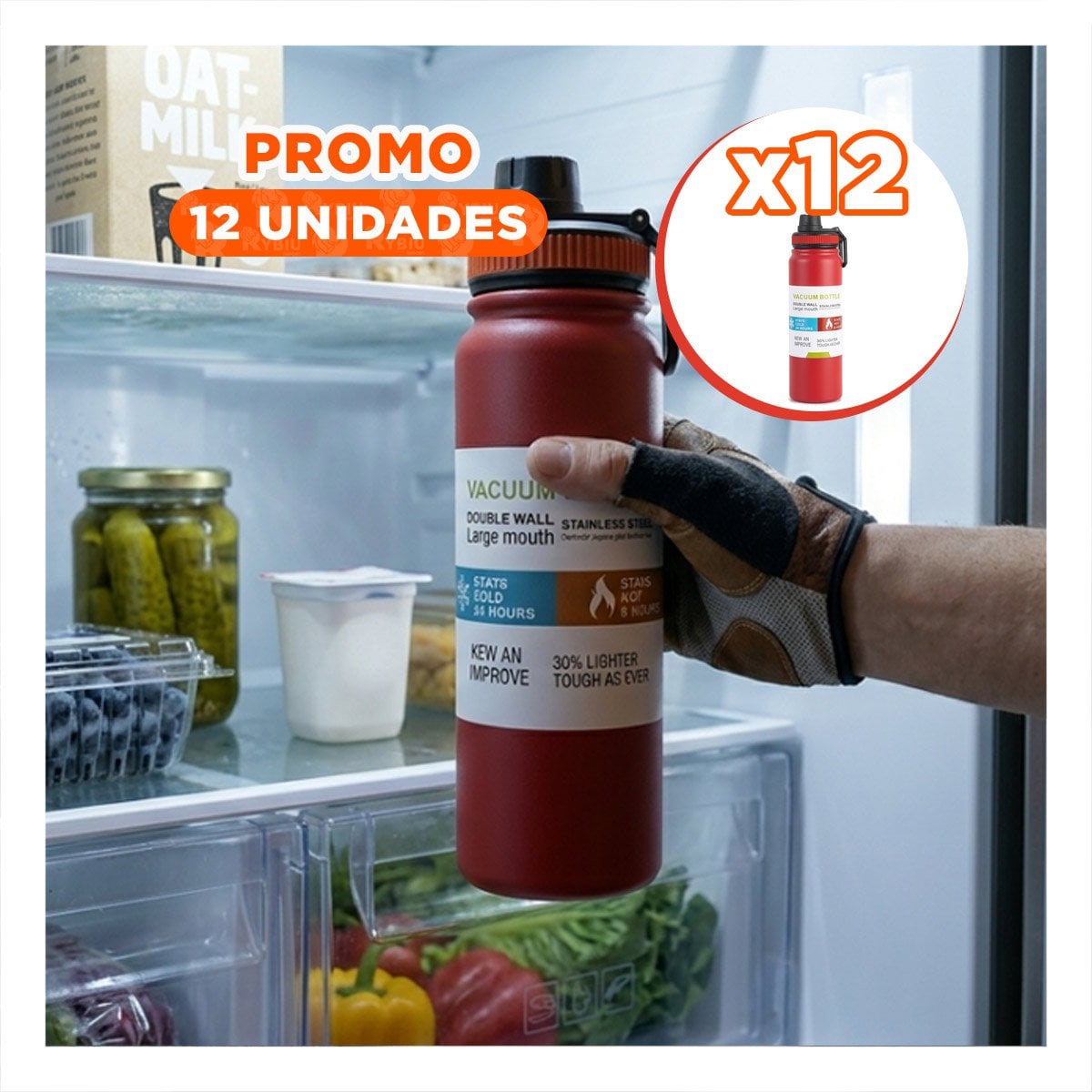 PACK12 CONTENEDOR INFANTIL 800ML ROJO PARA AGUA Y JUGOS EN CASA YREGALO STICKER - 1