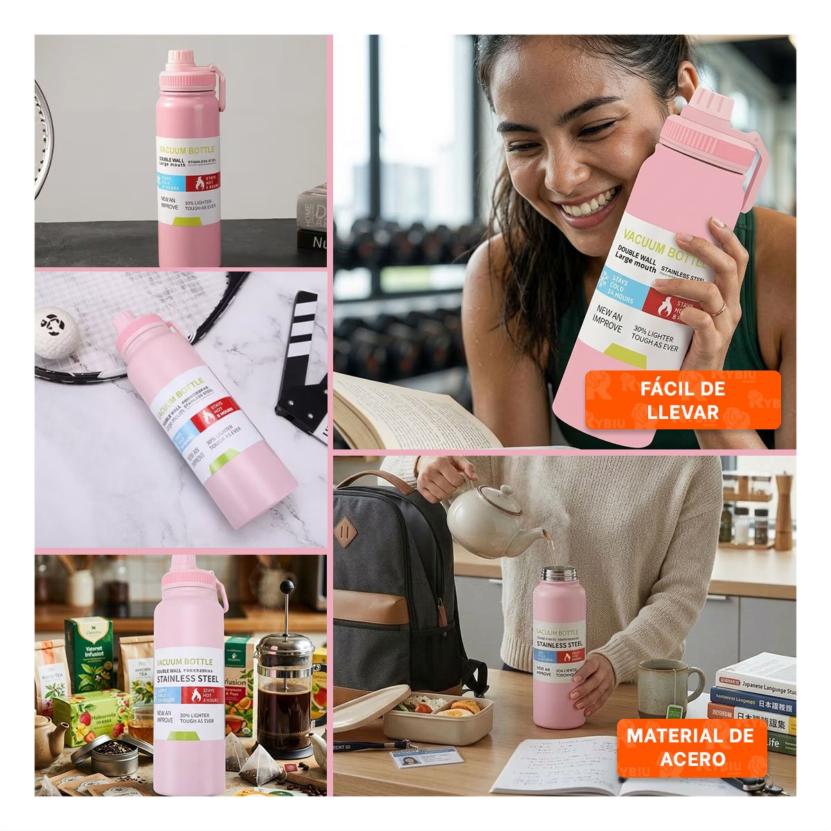 TERMO INFANTIL 800ML ROSADO CON DISENO COLORIDO PARA NINOS YPAPEL REGALO - 3