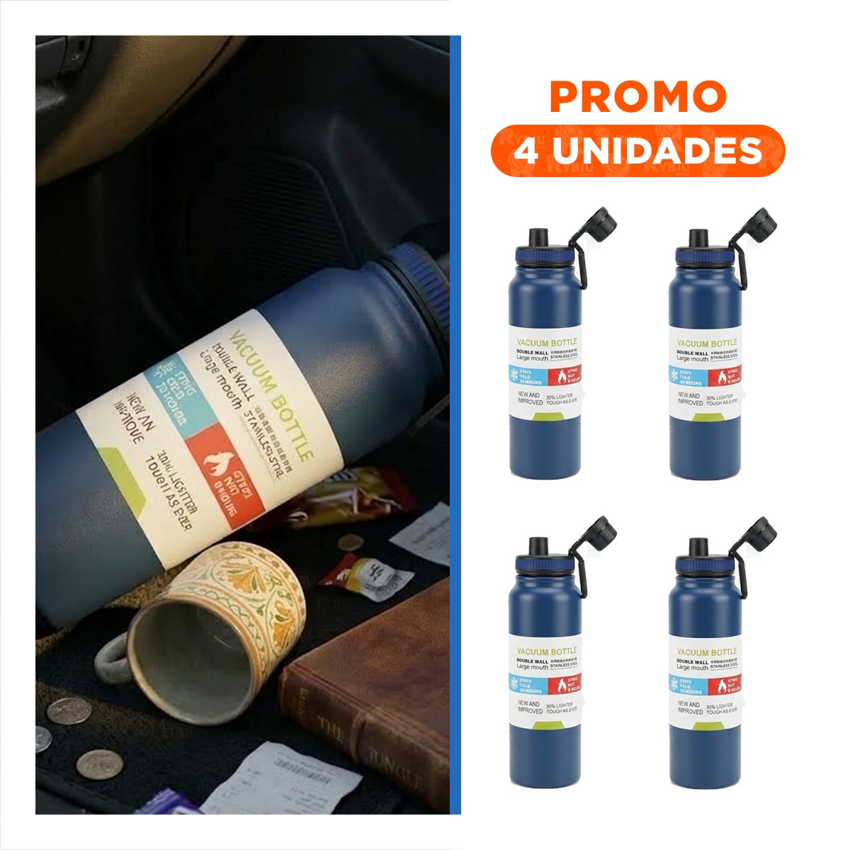 PACK4 COPO PORTATIL 800ML AZUL PARA NINOS EN CASA O ESCUELA - 1