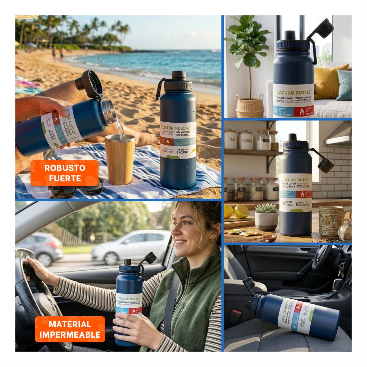 PACK2 COPO PORTATIL 800ML AZUL PARA NINOS CON TAPA HERMETICA YPAPEL REGALO - 3