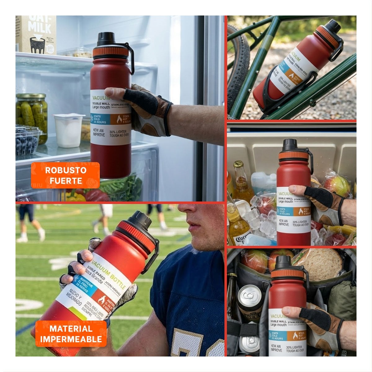 TERMO 800ML ROJO CON TAPA HERMETICA PARA HIDRATACION DIARIA - 2