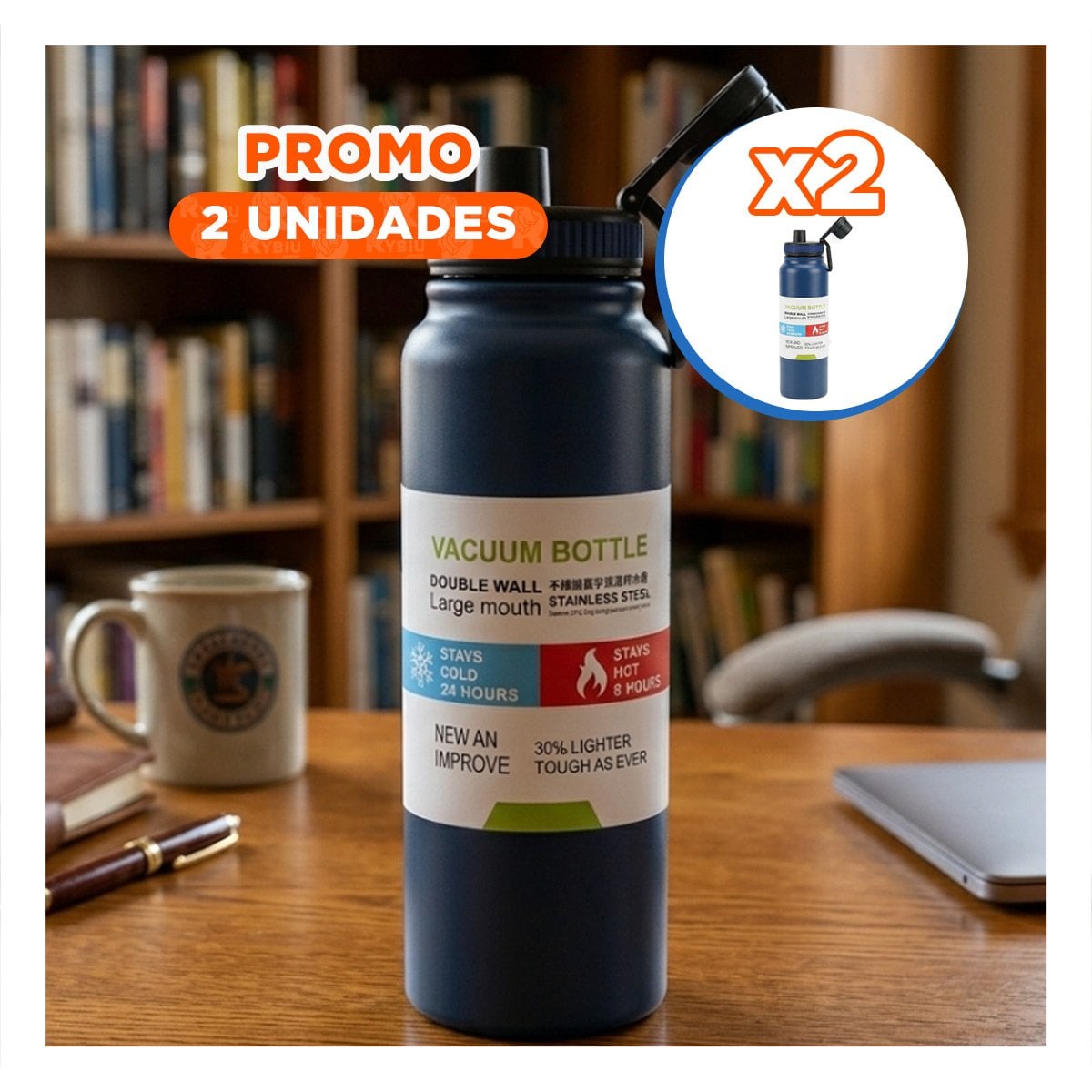 PACK2 COPO 800ML AZUL PARA NINOS CON TAPA FACIL DE ABRIR - 1