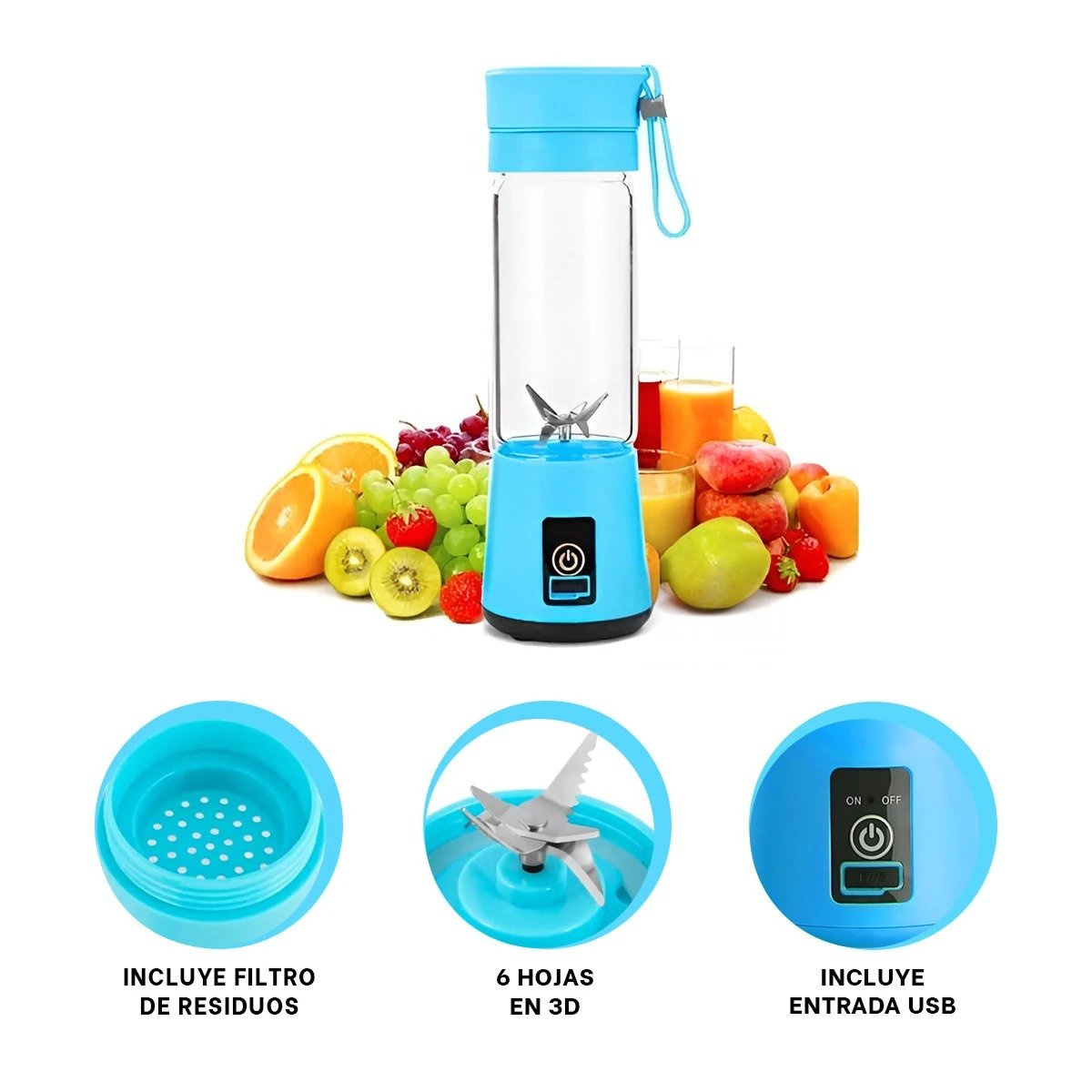 TRITURADORA MODERNA PORTATIL CELESTE PARA BATIDOS Y SMOOTHIES YSTICKY - 5