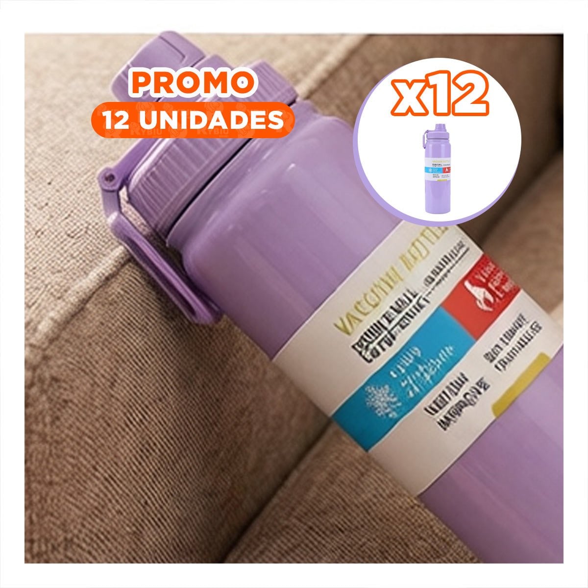 PACK12 BOTELLON 800ML LILA CON TAPA HERMETICA PARA HIDRATACION YPAPEL REGALO - 1