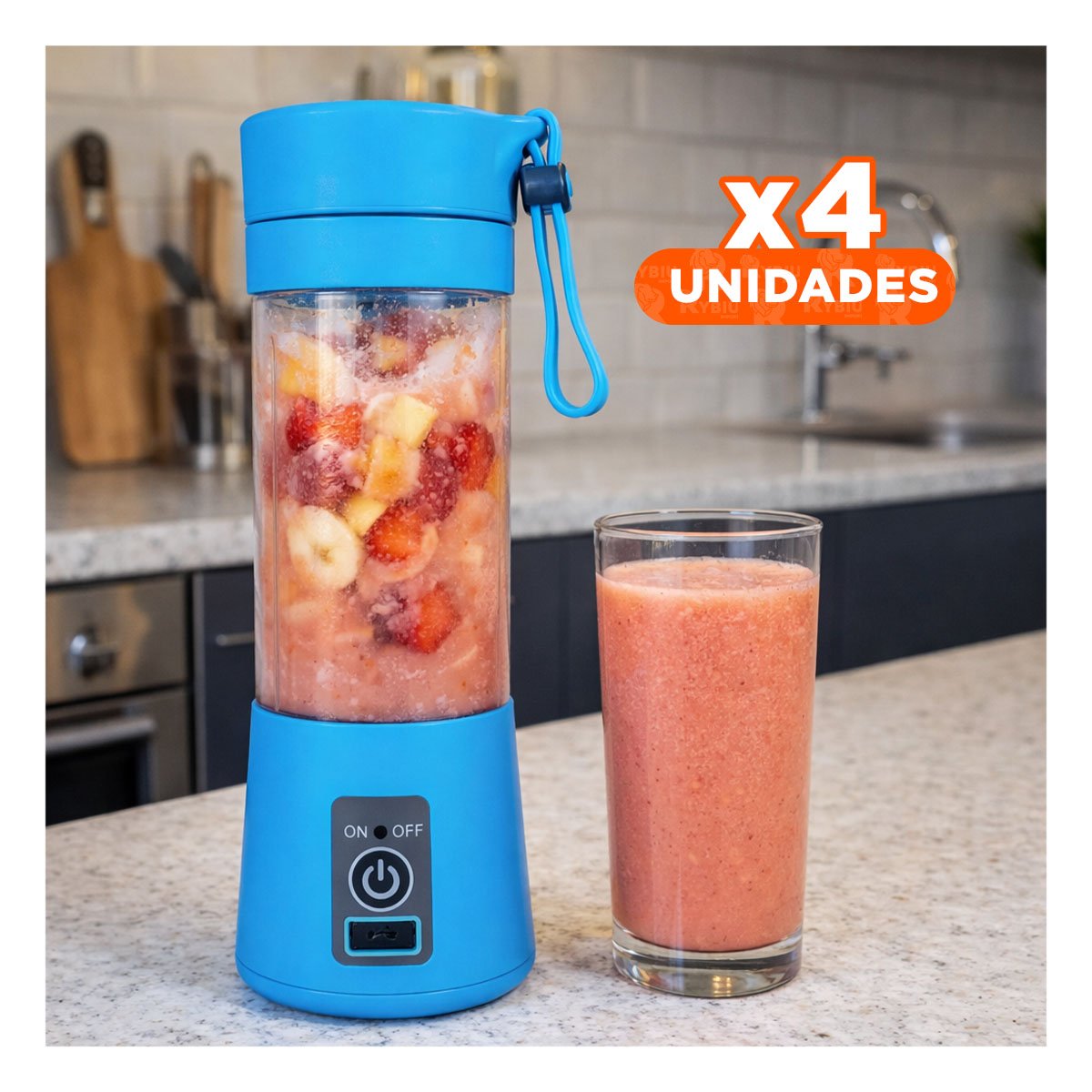 PACK4 MEZCLADORA PORTATIL CELESTE ELECTRICA PARA BATIDOS Y SMOOTHIES YREGALO STICKER - 1