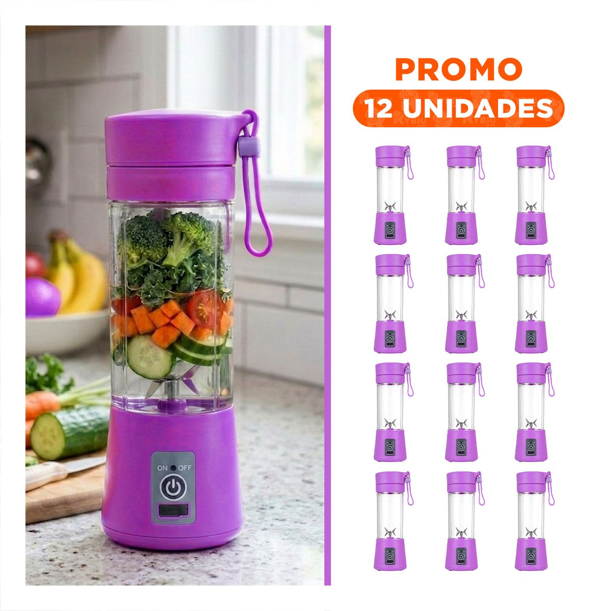 PACK12 MEZCLADORA PORTATIL LILA ELECTRICA PARA JUGOS Y BATIDOS - 1